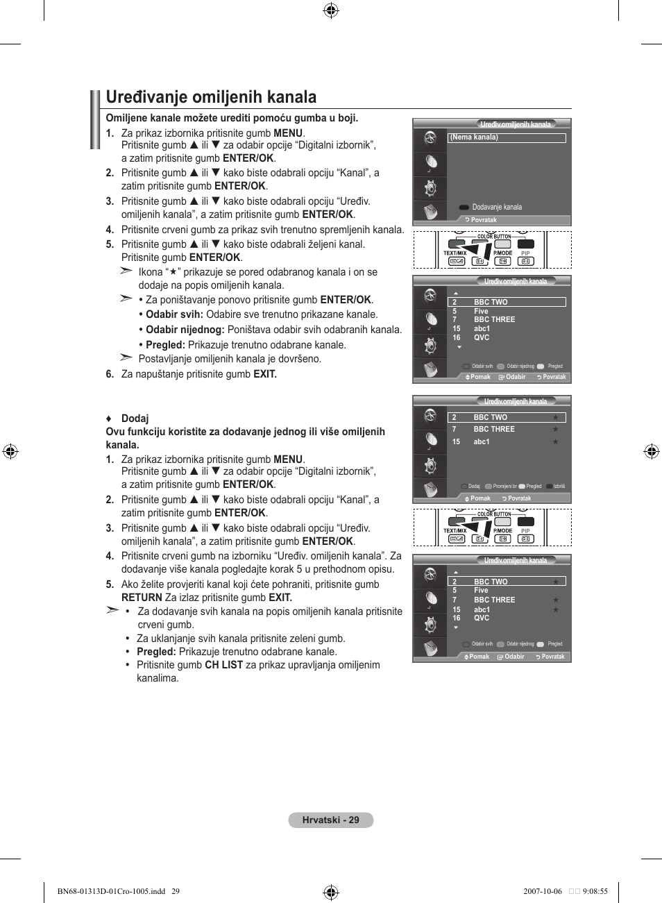 Uređivanje omiljenih kanala | Samsung LE70F96BD User Manual | Page 351 / 578