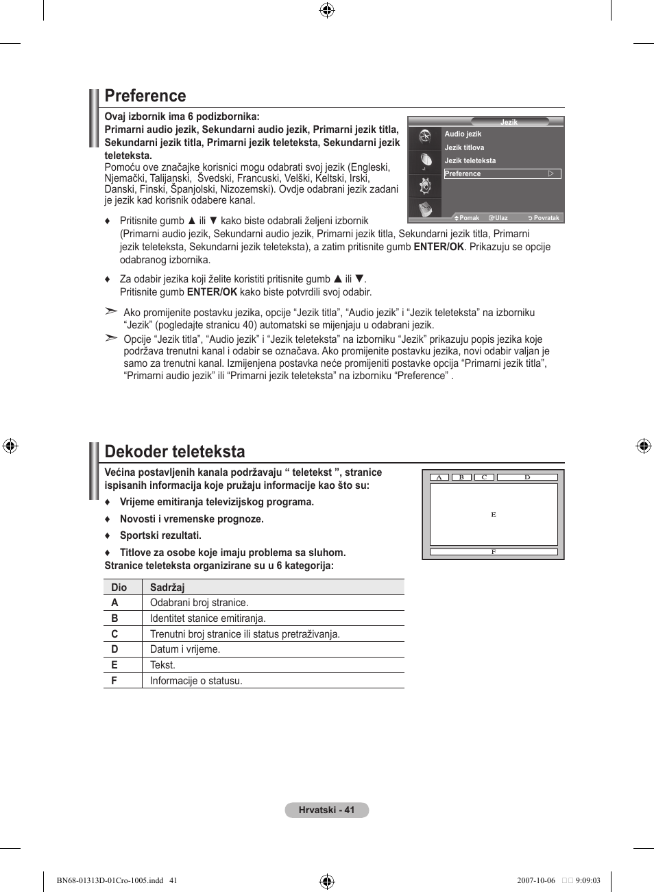 Preference, Dekoder teleteksta | Samsung LE70F96BD User Manual | Page 363 / 578