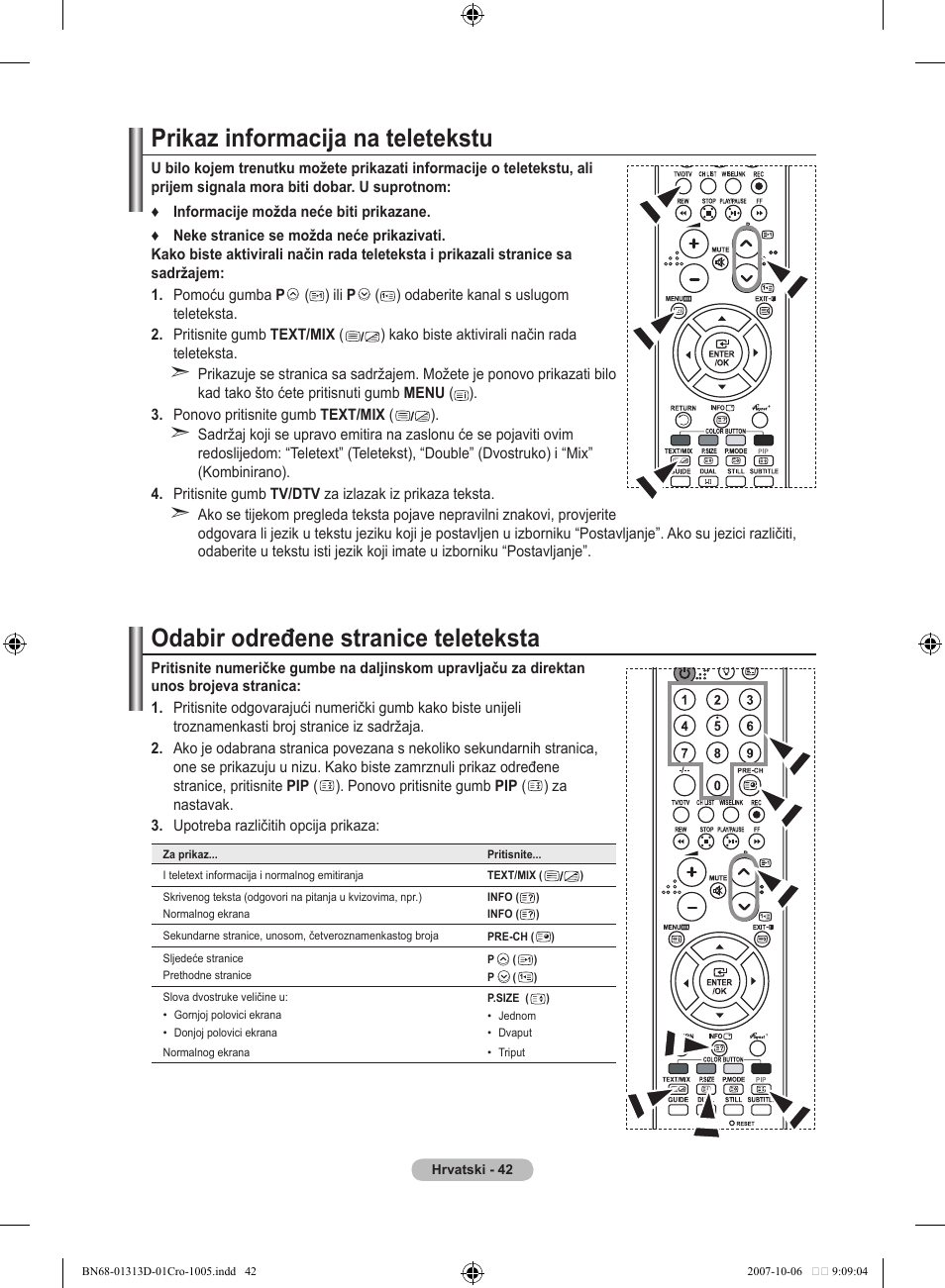 Prikaz informacija na teletekstu, Odabir određene stranice teleteksta | Samsung LE70F96BD User Manual | Page 364 / 578