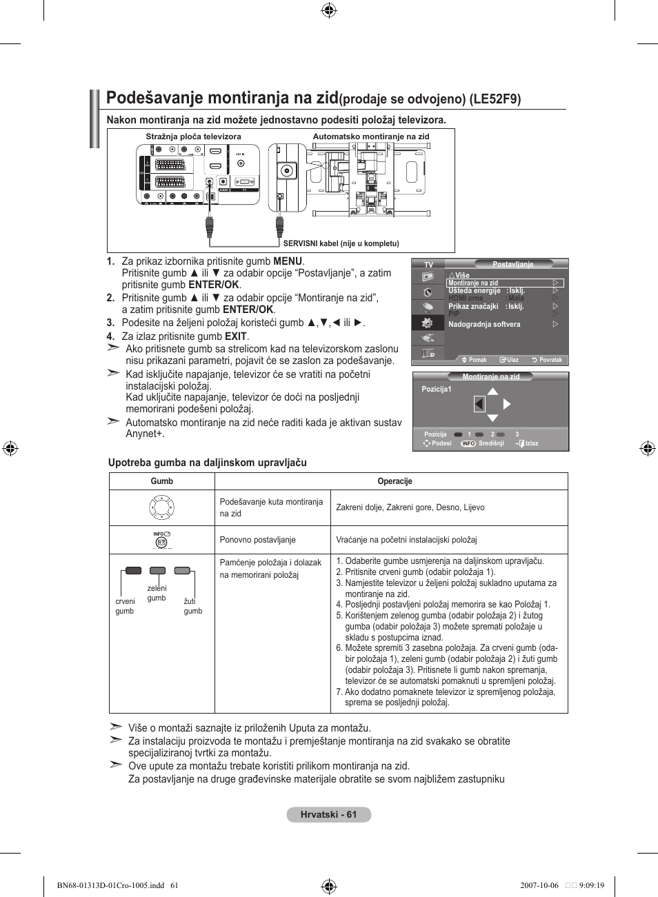 Podešavanje montiranja na zid, Prodaje se odvojeno) (le5f9) | Samsung LE70F96BD User Manual | Page 383 / 578
