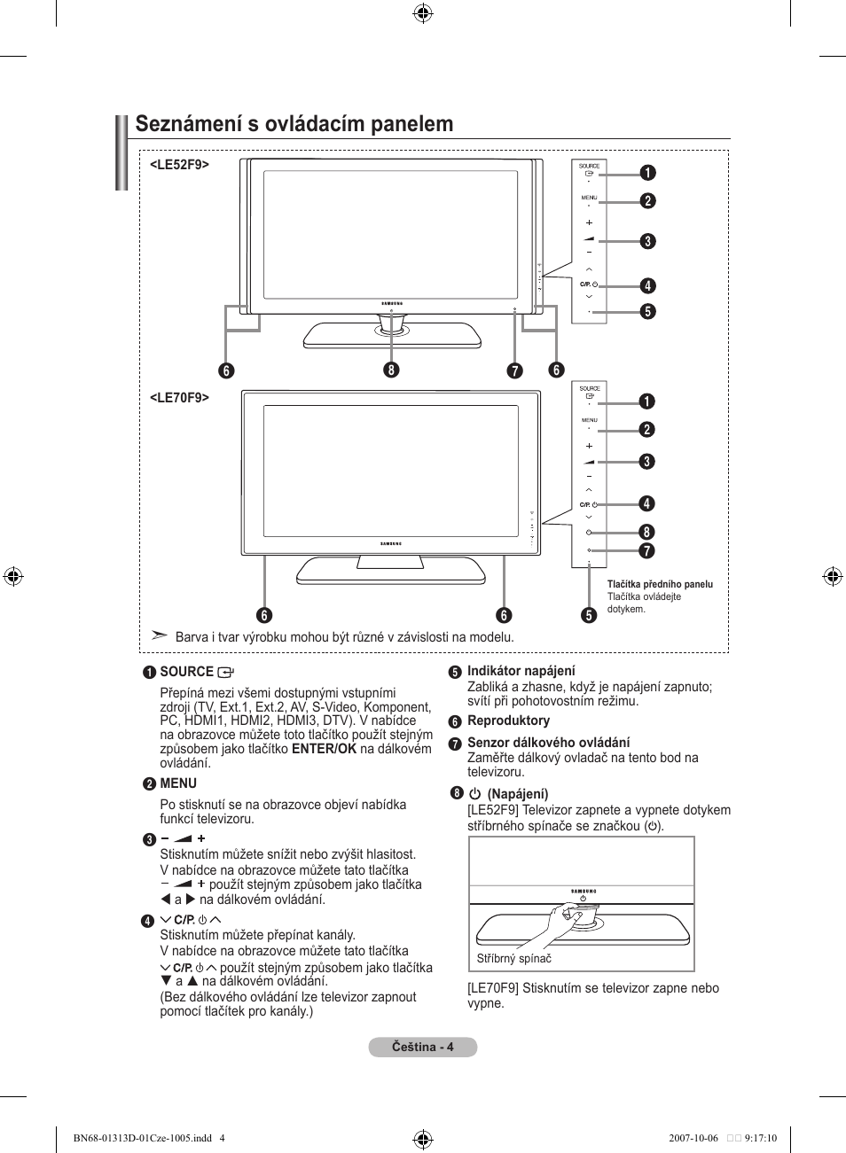 Seznámení s ovládacím panelem | Samsung LE70F96BD User Manual | Page 390 / 578