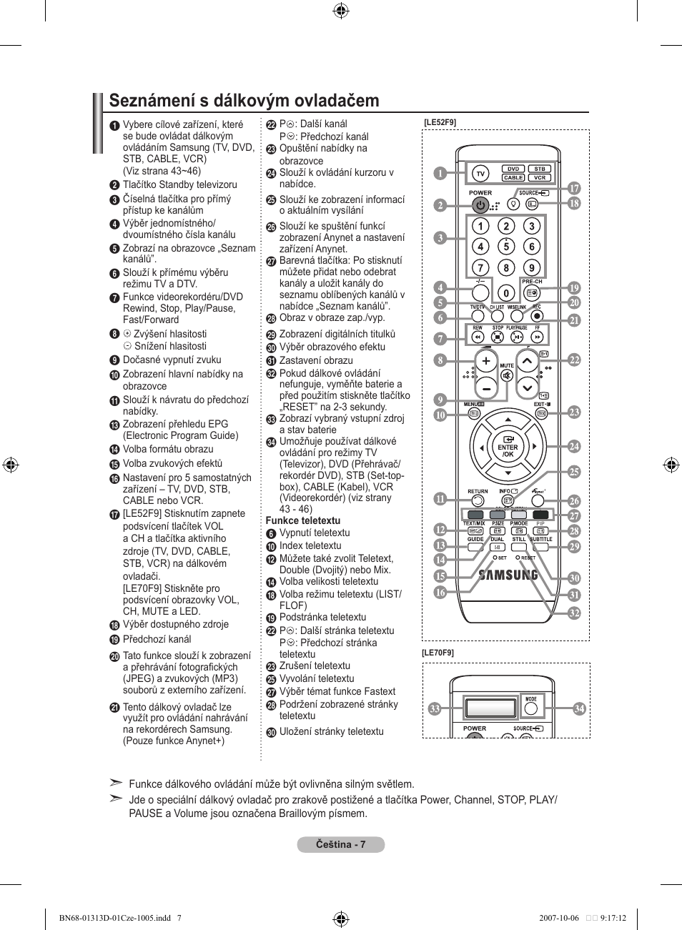 Seznámení s dálkovým ovladačem | Samsung LE70F96BD User Manual | Page 393 / 578