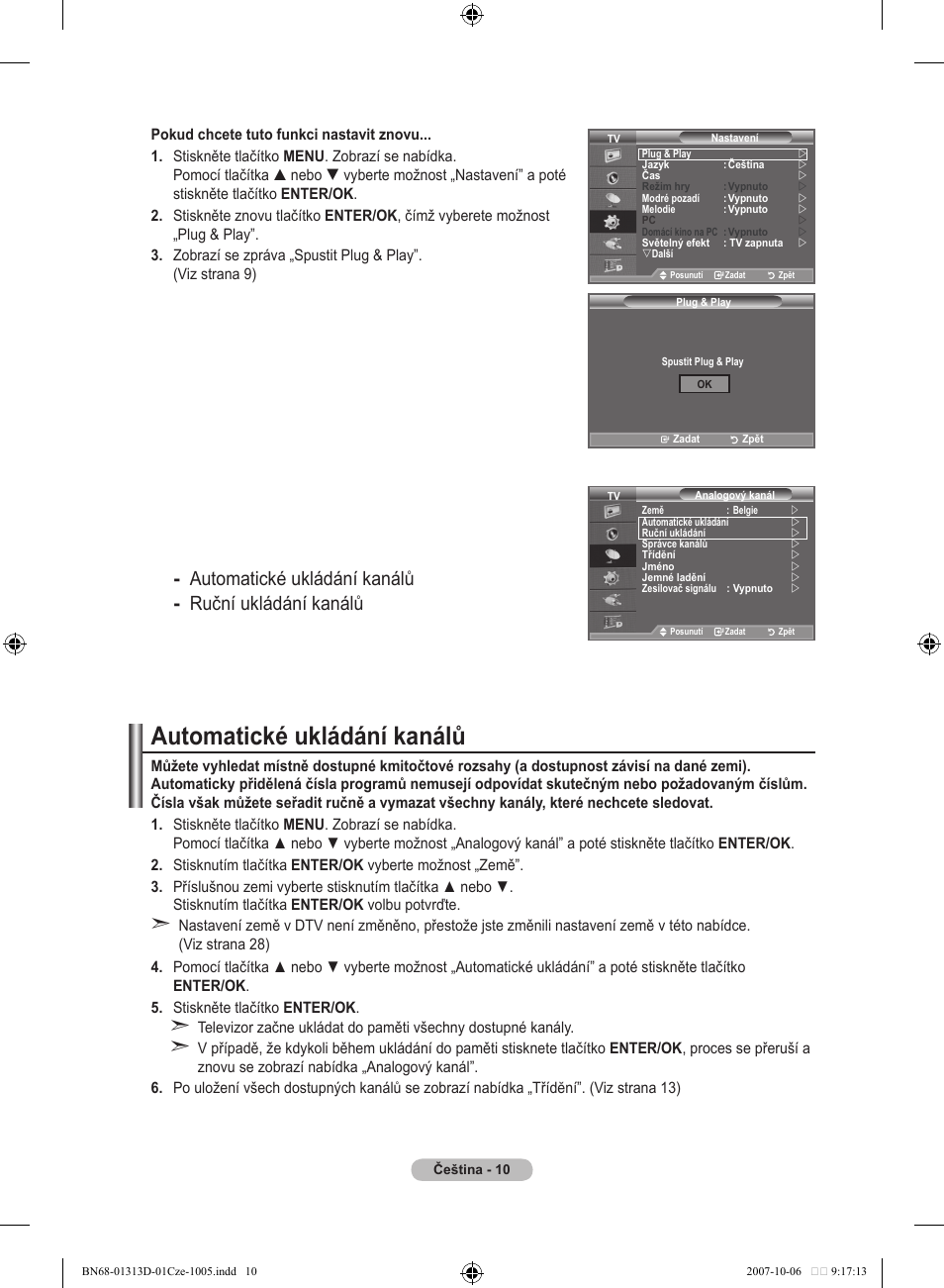 Automatické ukládání kanálů, Automatické ukládání kanálů ruční ukládání kanálů | Samsung LE70F96BD User Manual | Page 396 / 578