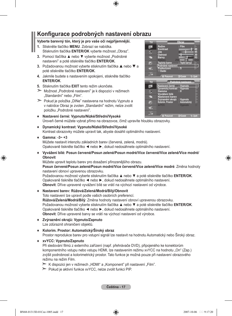 Konfigurace podrobných nastavení obrazu | Samsung LE70F96BD User Manual | Page 403 / 578