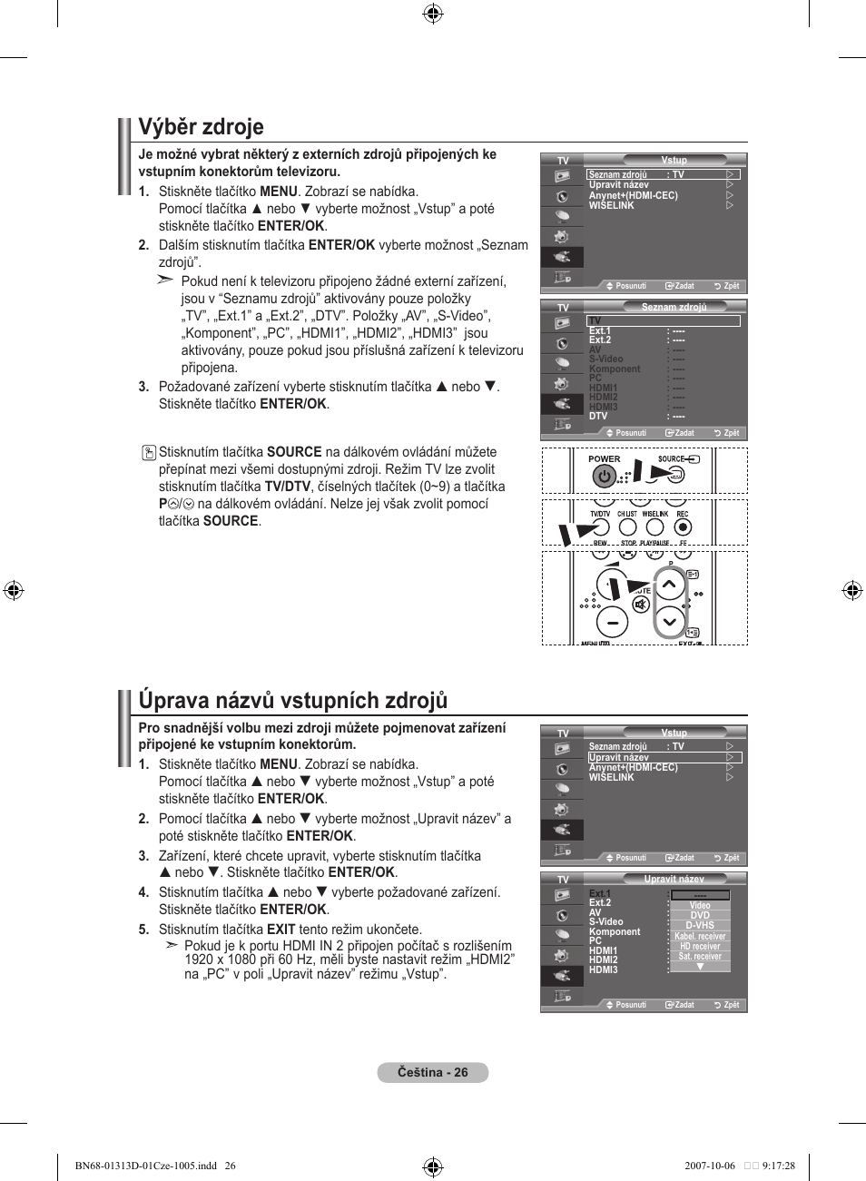 Výběr zdroje, Úprava názvů vstupních zdrojů | Samsung LE70F96BD User Manual | Page 412 / 578