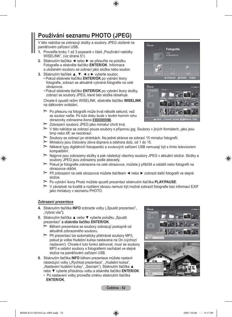 Používání seznamu photo (jpeg) | Samsung LE70F96BD User Manual | Page 438 / 578