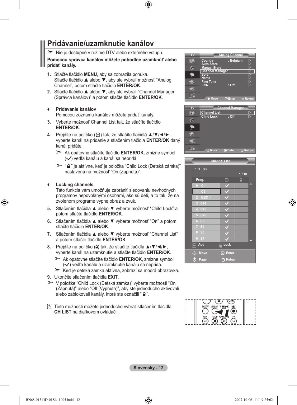 Pridávanie/uzamknutie kanálov | Samsung LE70F96BD User Manual | Page 462 / 578