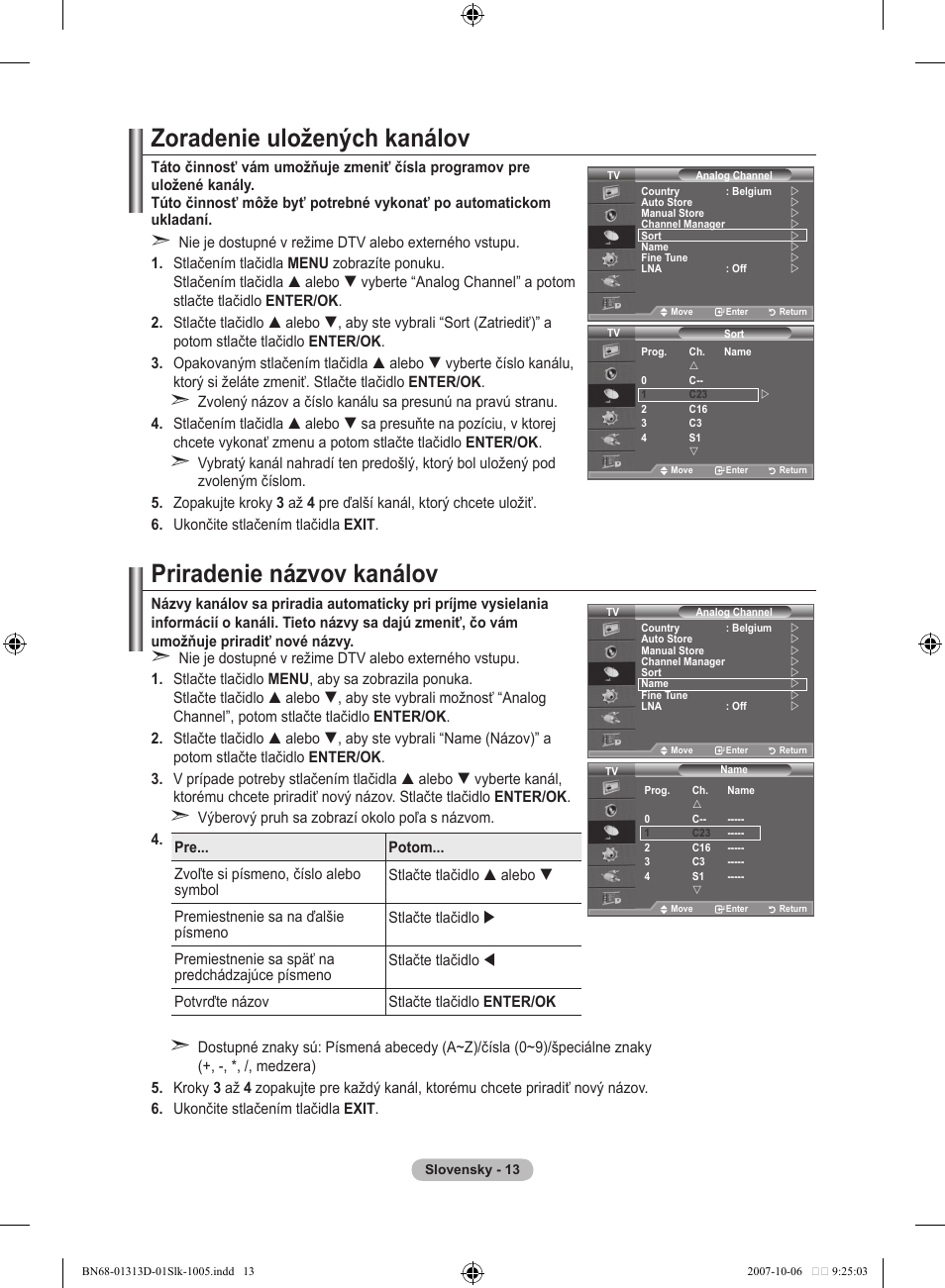 Zoradenie uložených kanálov, Priradenie názvov kanálov | Samsung LE70F96BD User Manual | Page 463 / 578