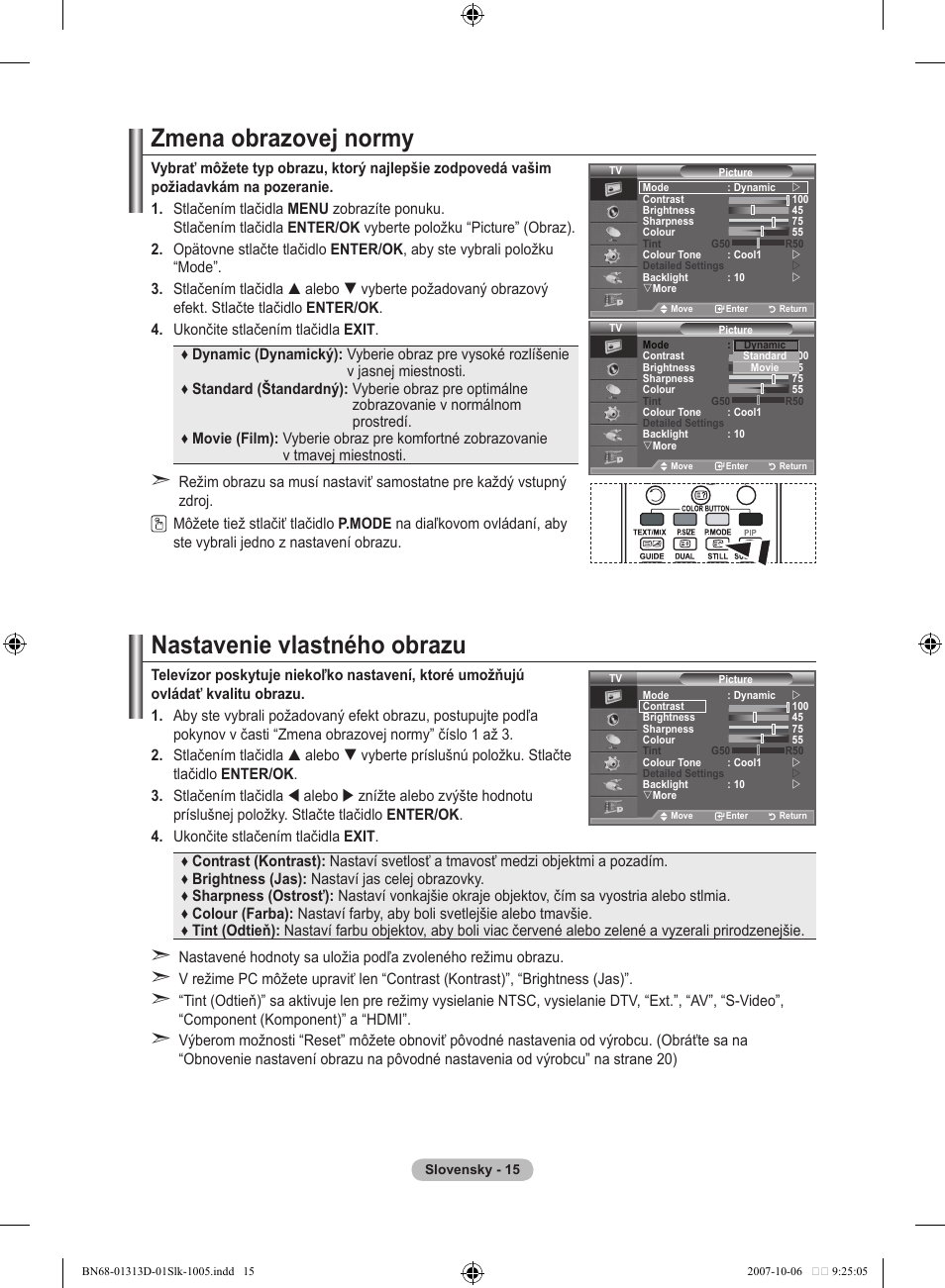 Zmena obrazovej normy, Nastavenie vlastného obrazu | Samsung LE70F96BD User Manual | Page 465 / 578