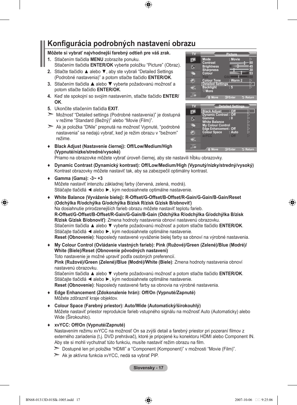 Konfigurácia podrobných nastavení obrazu | Samsung LE70F96BD User Manual | Page 467 / 578