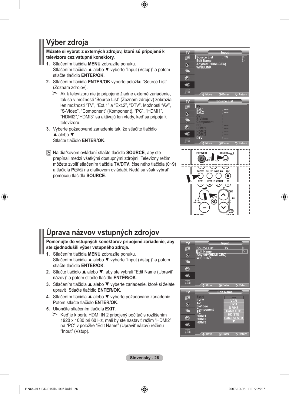 Výber zdroja, Úprava názvov vstupných zdrojov | Samsung LE70F96BD User Manual | Page 476 / 578