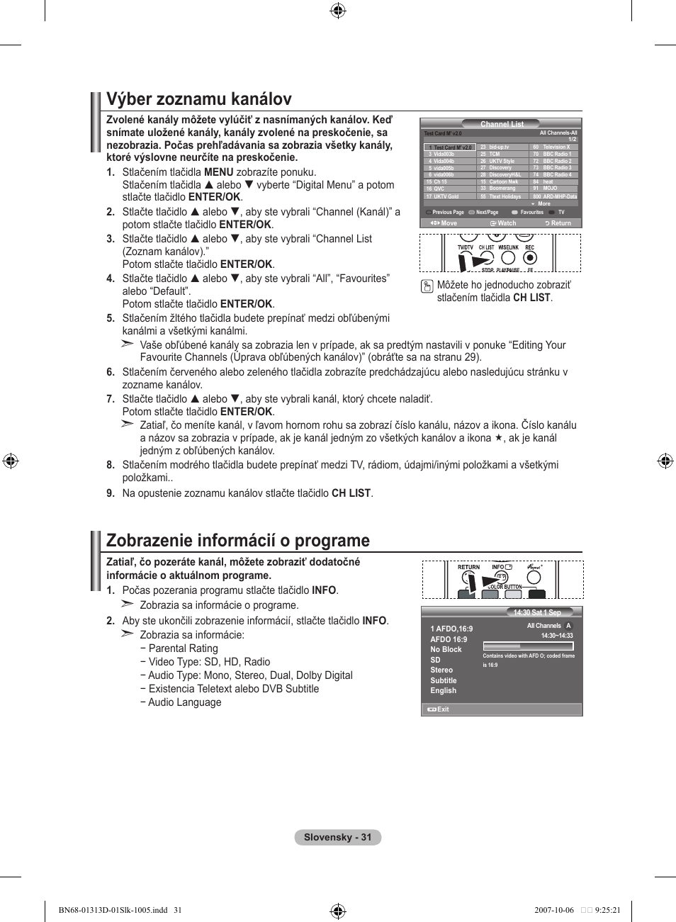 Výber zoznamu kanálov, Zobrazenie informácií o programe | Samsung LE70F96BD User Manual | Page 481 / 578