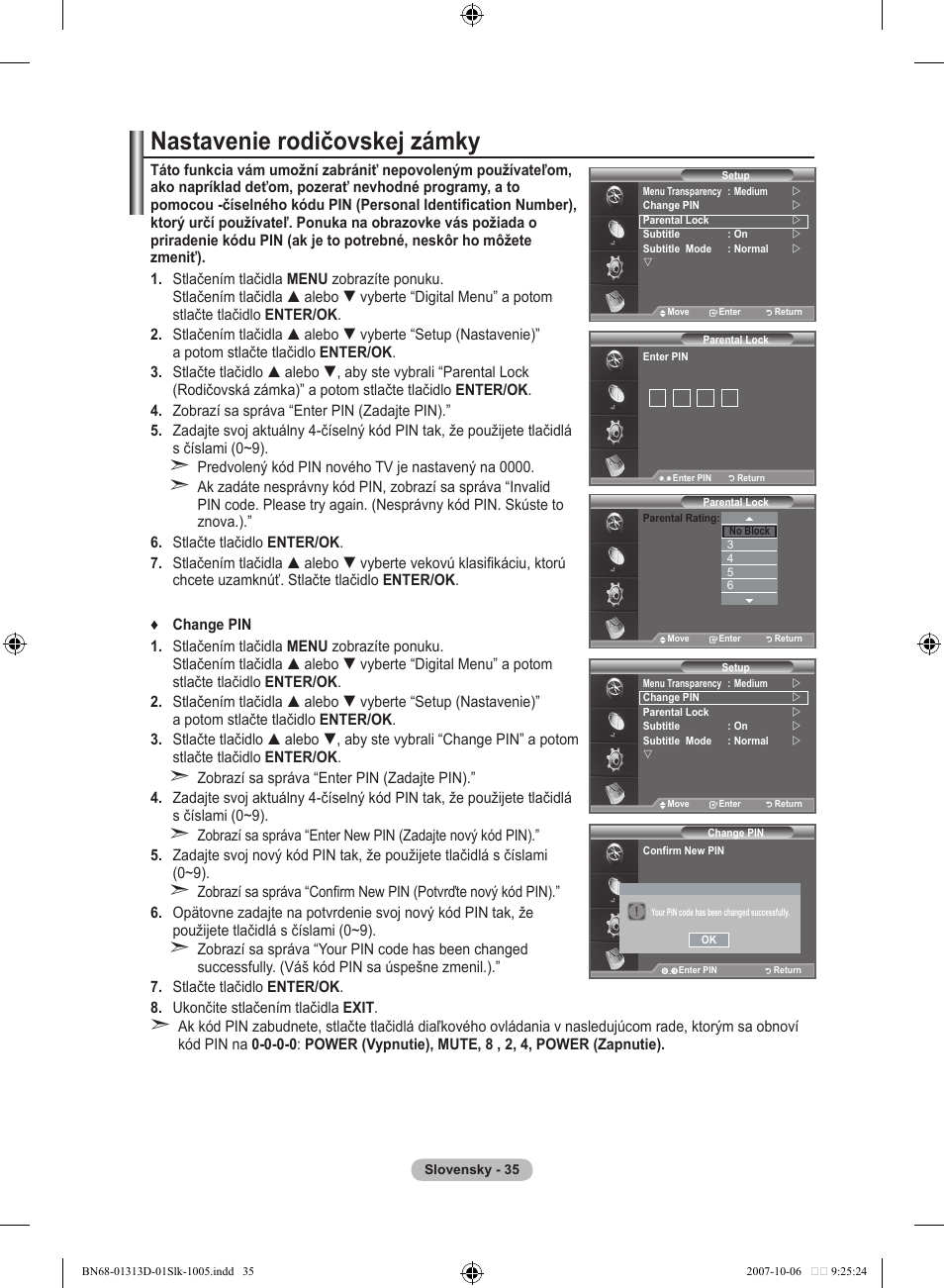 Nastavenie rodičovskej zámky | Samsung LE70F96BD User Manual | Page 485 / 578