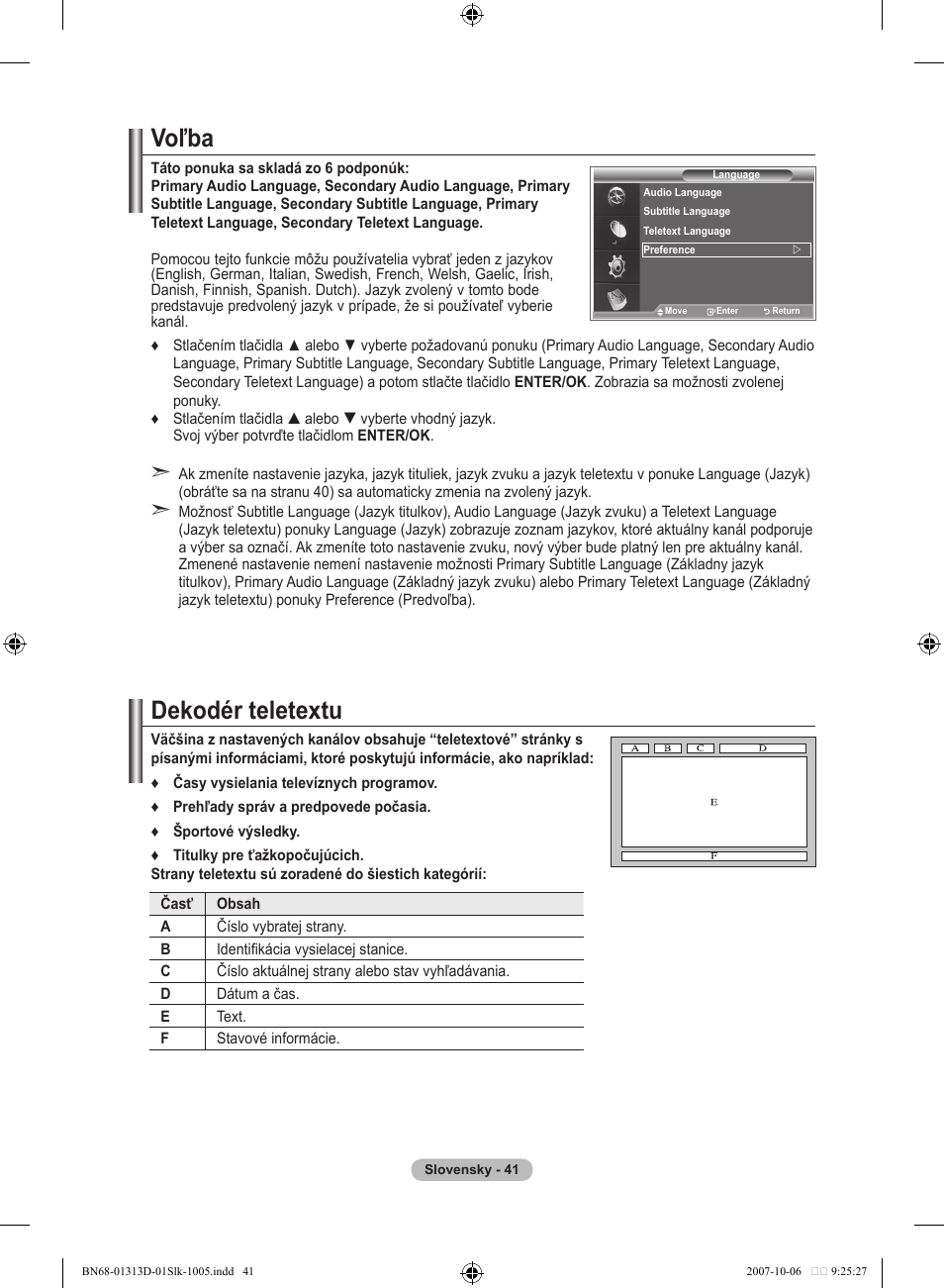 Voľba, Dekodér teletextu | Samsung LE70F96BD User Manual | Page 491 / 578