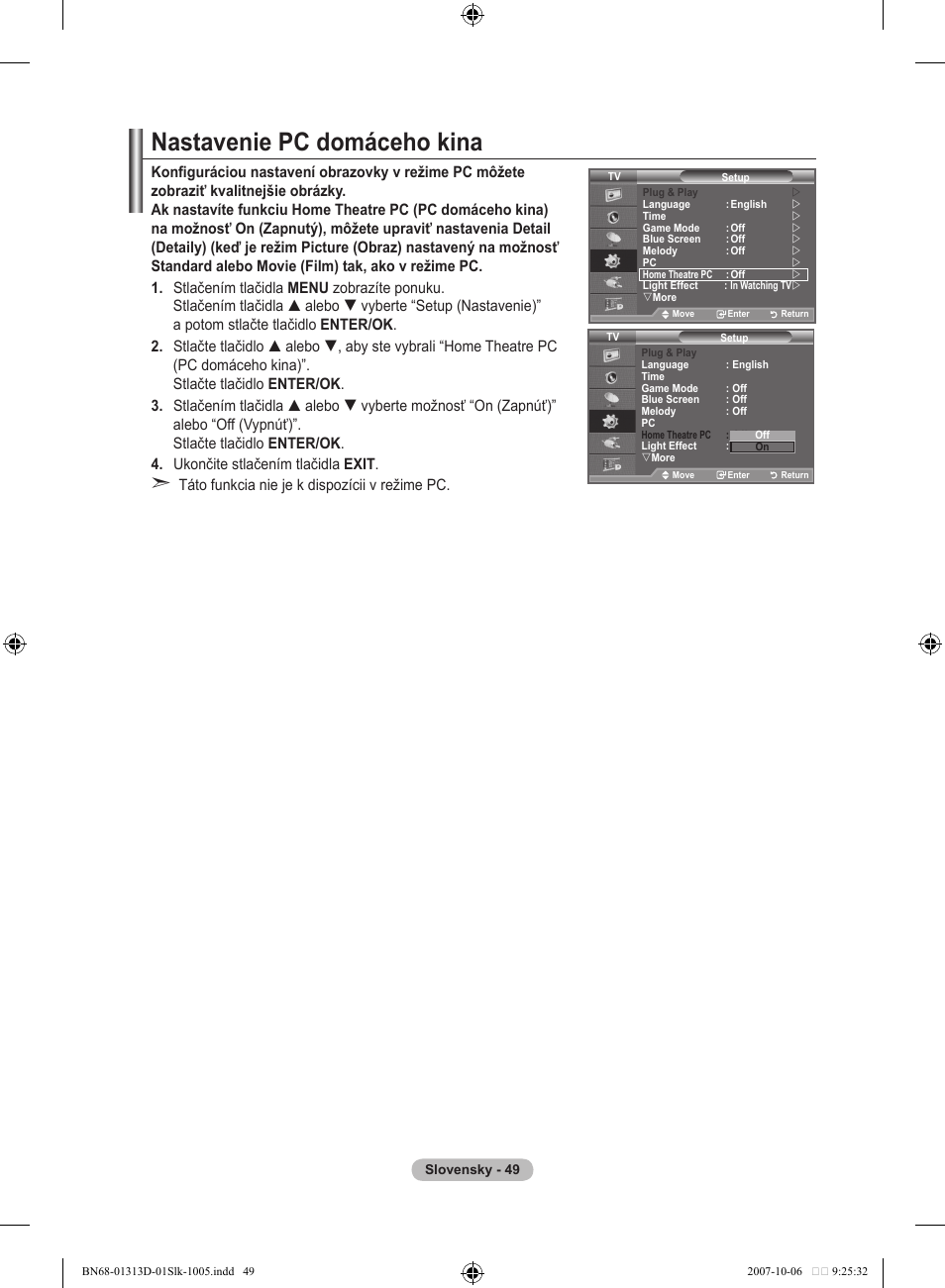 Nastavenie pc domáceho kina | Samsung LE70F96BD User Manual | Page 499 / 578