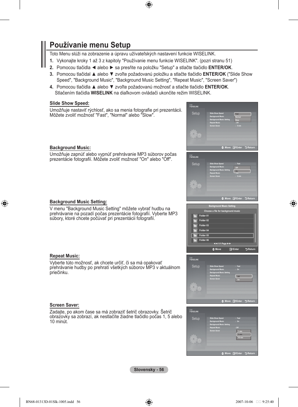 Používanie menu setup, Slovensky - 5 | Samsung LE70F96BD User Manual | Page 506 / 578