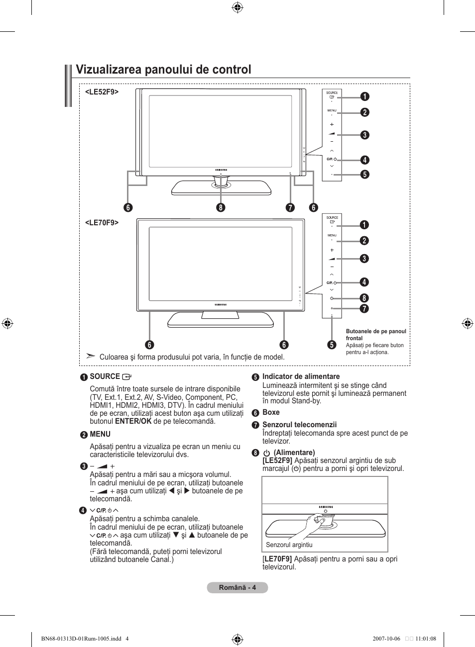 Vizualizarea panoului de control | Samsung LE70F96BD User Manual | Page 518 / 578