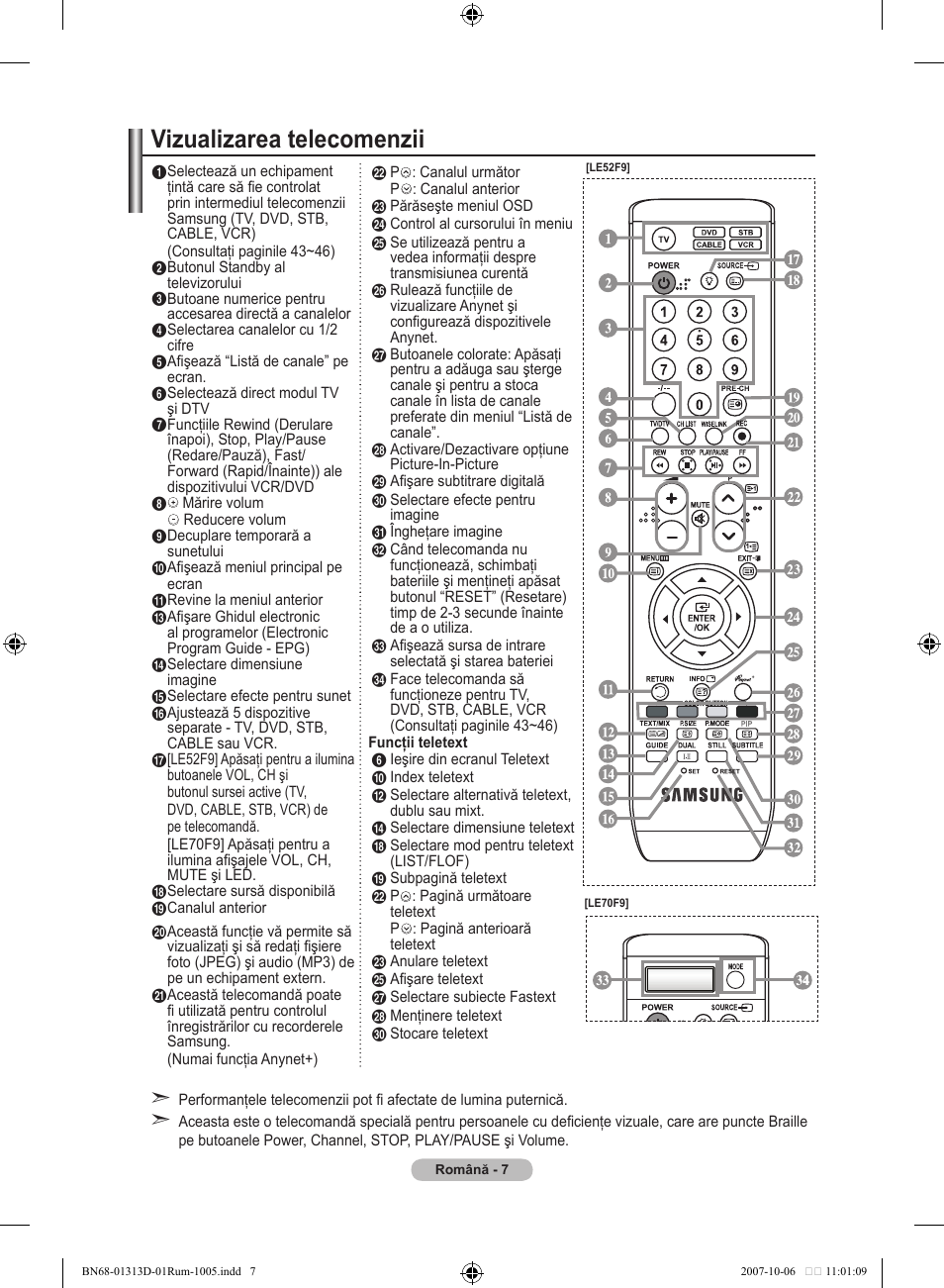 Vizualizarea telecomenzii | Samsung LE70F96BD User Manual | Page 521 / 578