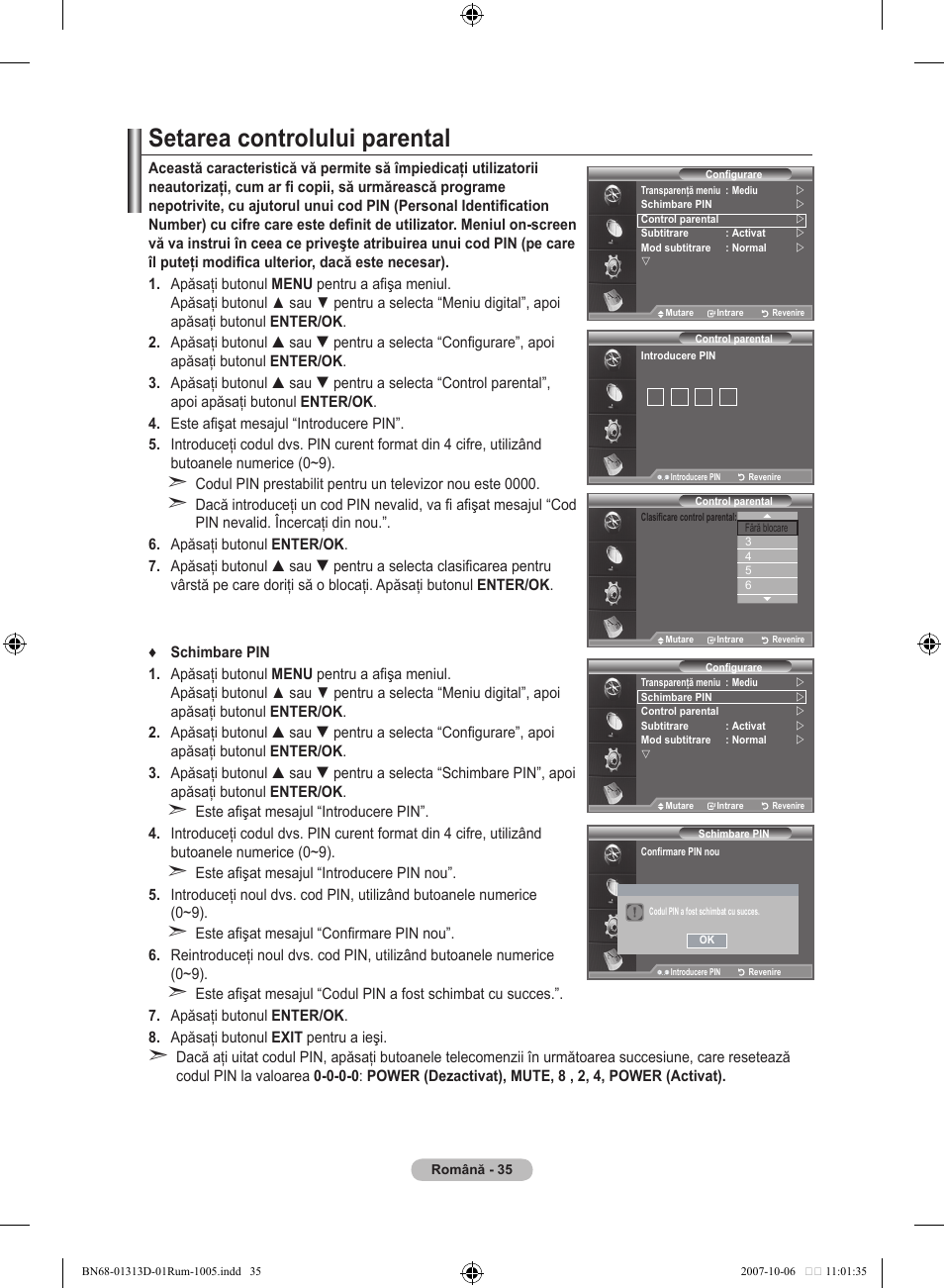 Setarea controlului parental | Samsung LE70F96BD User Manual | Page 549 / 578