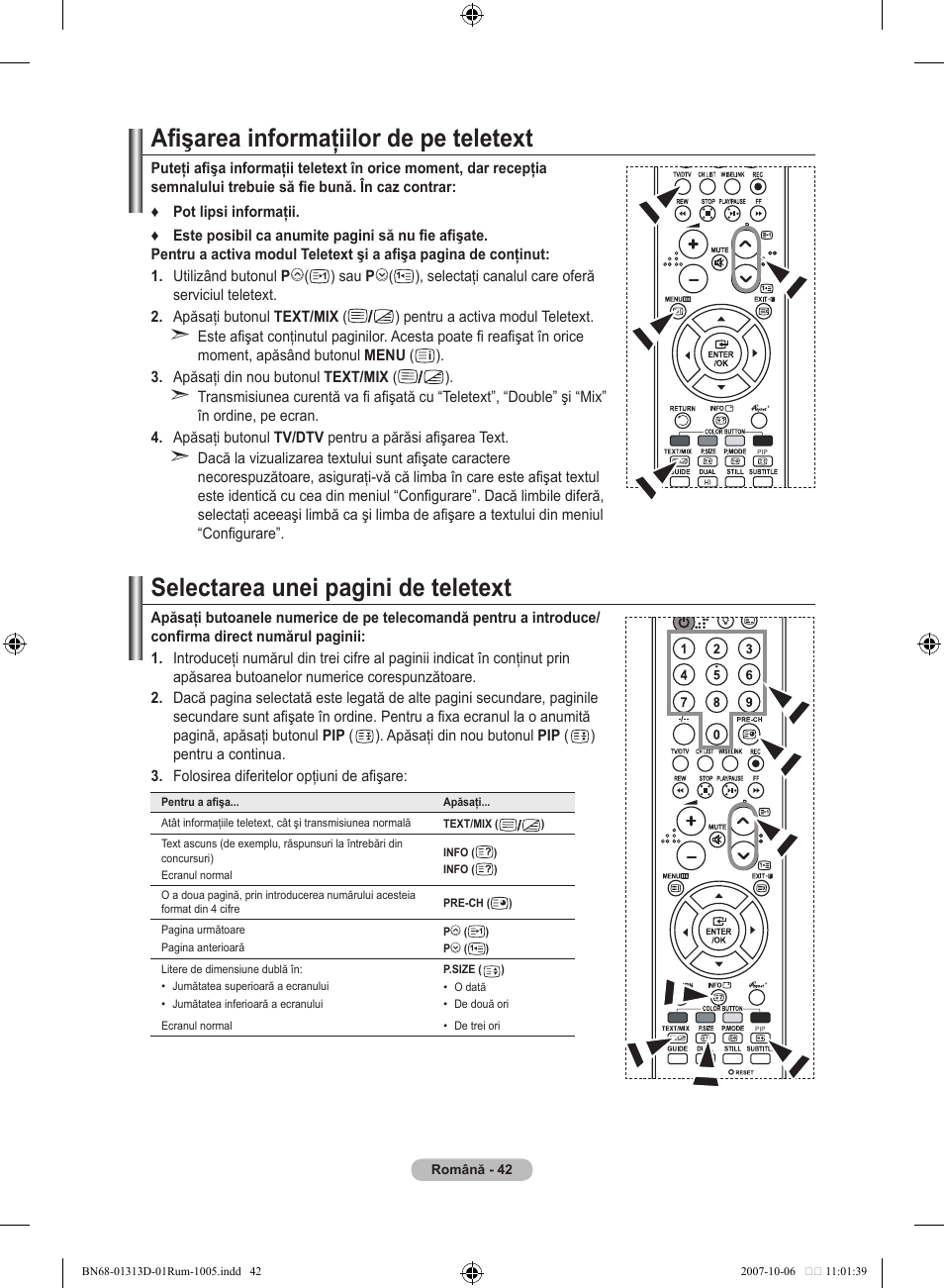 Afişarea informaţiilor de pe teletext, Selectarea unei pagini de teletext | Samsung LE70F96BD User Manual | Page 556 / 578