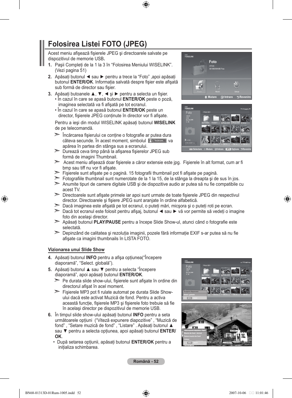 Folosirea listei foto (jpeg) | Samsung LE70F96BD User Manual | Page 566 / 578