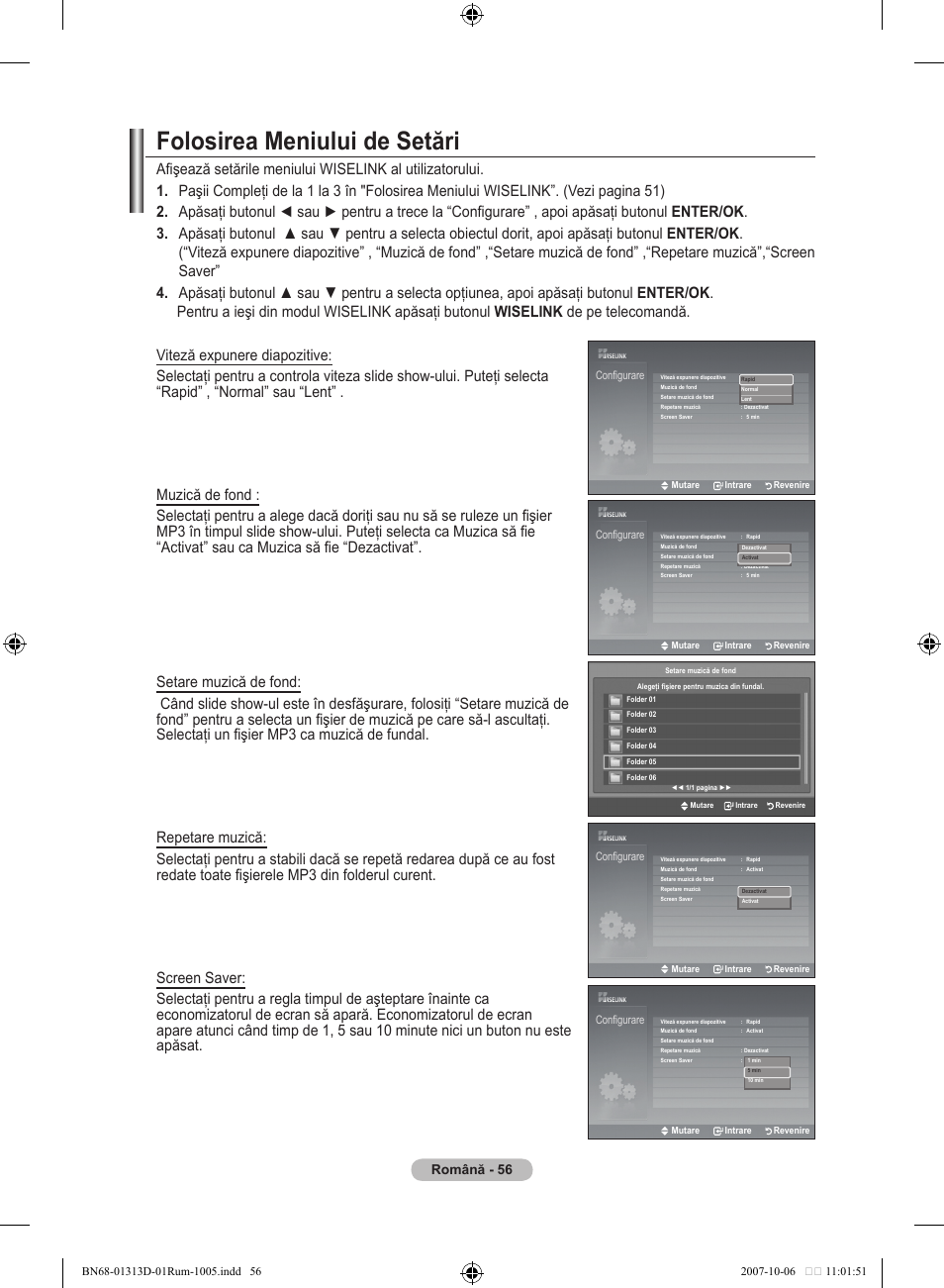Folosirea meniului de setări, Română - 5 | Samsung LE70F96BD User Manual | Page 570 / 578