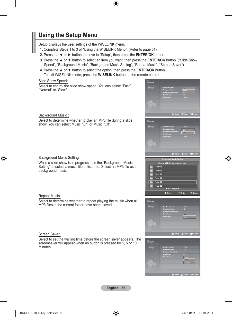 Using the setup menu, English - 5 | Samsung LE70F96BD User Manual | Page 58 / 578