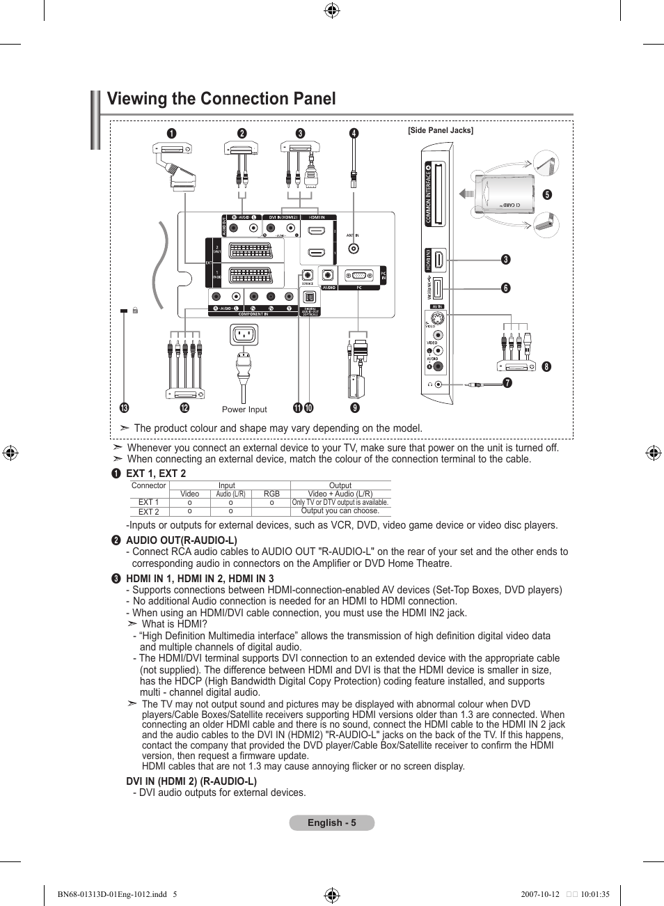 Viewing the connection panel | Samsung LE70F96BD User Manual | Page 7 / 578