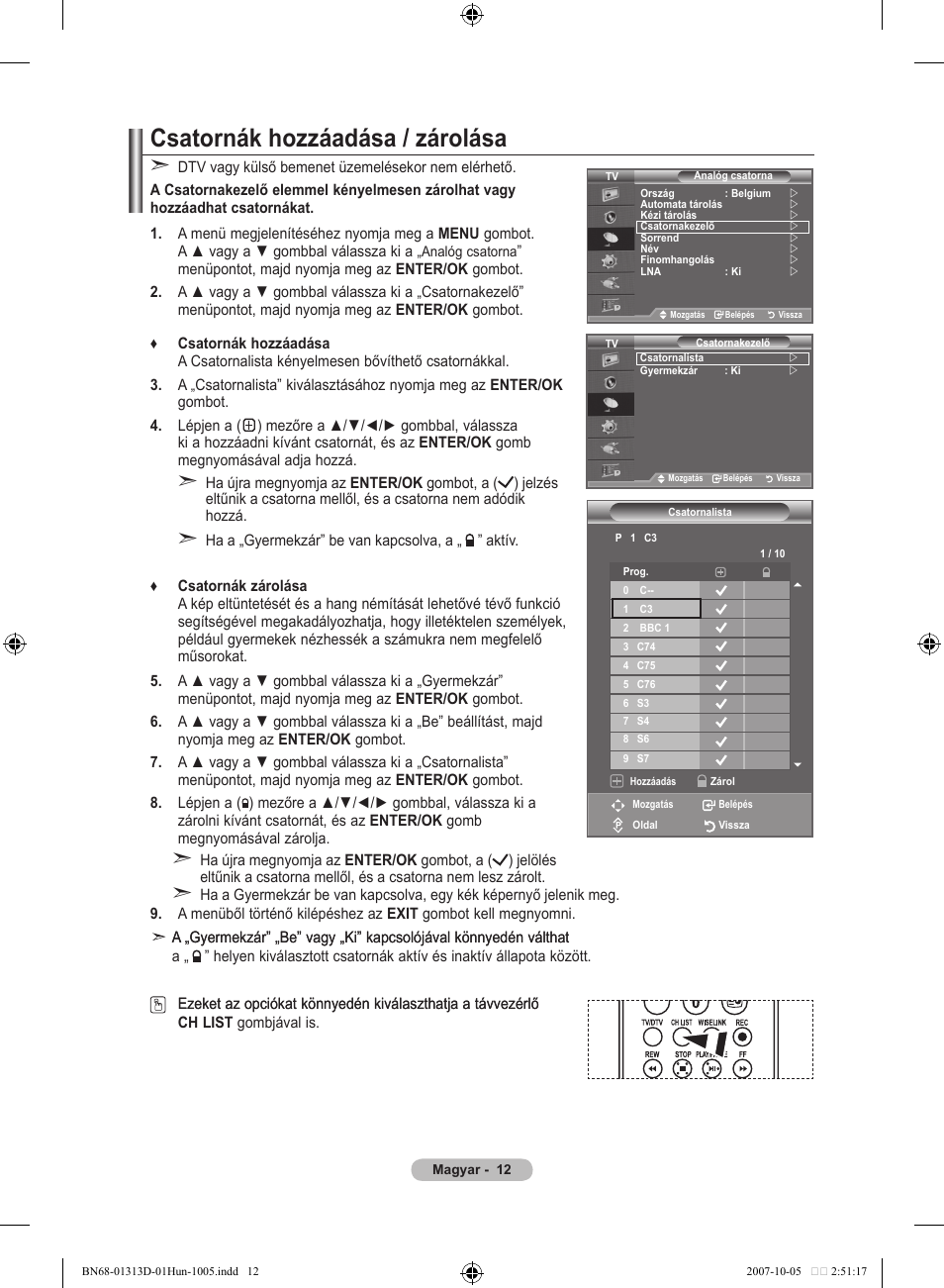 Csatornák hozzáadása / zárolása | Samsung LE70F96BD User Manual | Page 78 / 578