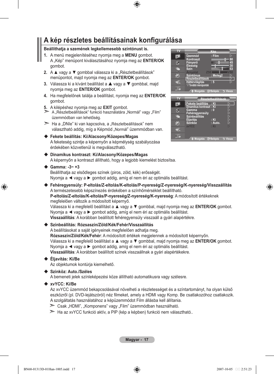 A kép részletes beállításainak konfigurálása | Samsung LE70F96BD User Manual | Page 83 / 578