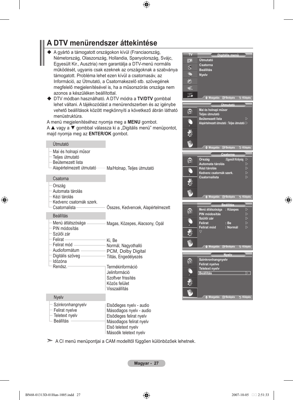 A dtv menürendszer áttekintése | Samsung LE70F96BD User Manual | Page 93 / 578