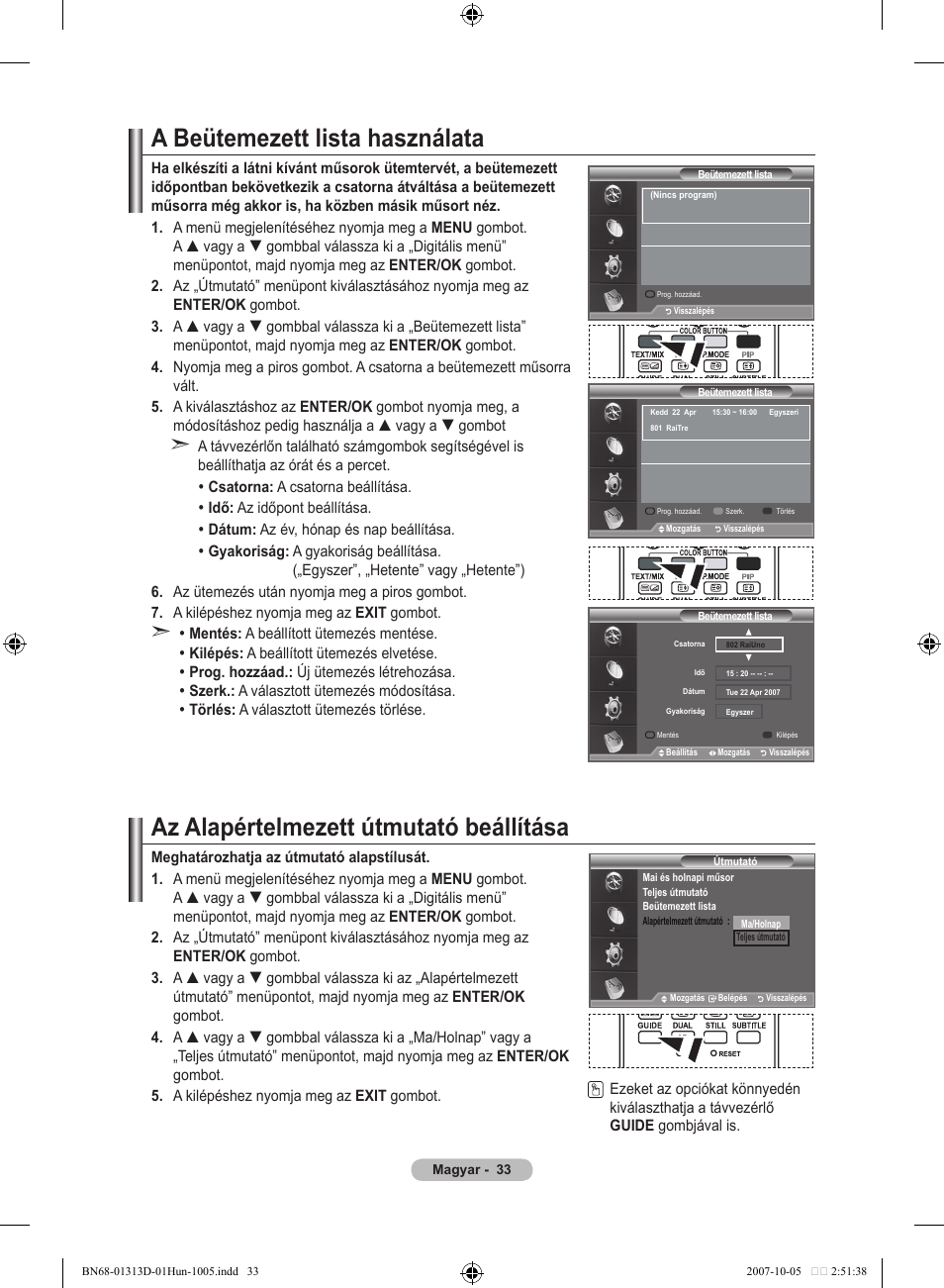 A beütemezett lista használata, Az alapértelmezett útmutató beállítása | Samsung LE70F96BD User Manual | Page 99 / 578