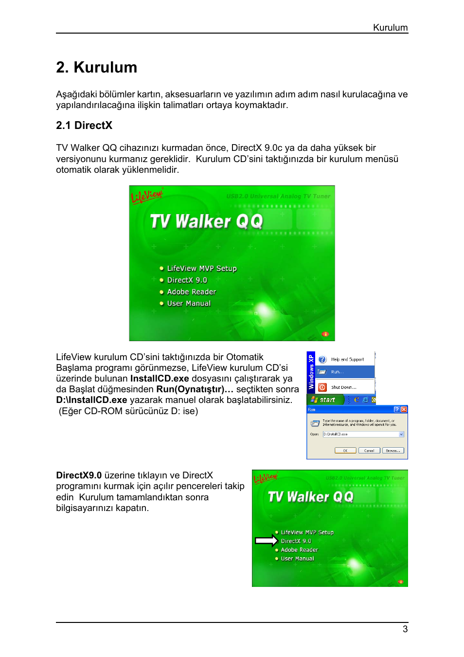 Kurulum, 1 directx | Animation Tech LifeView TV Walker QQ User Manual | Page 37 / 56