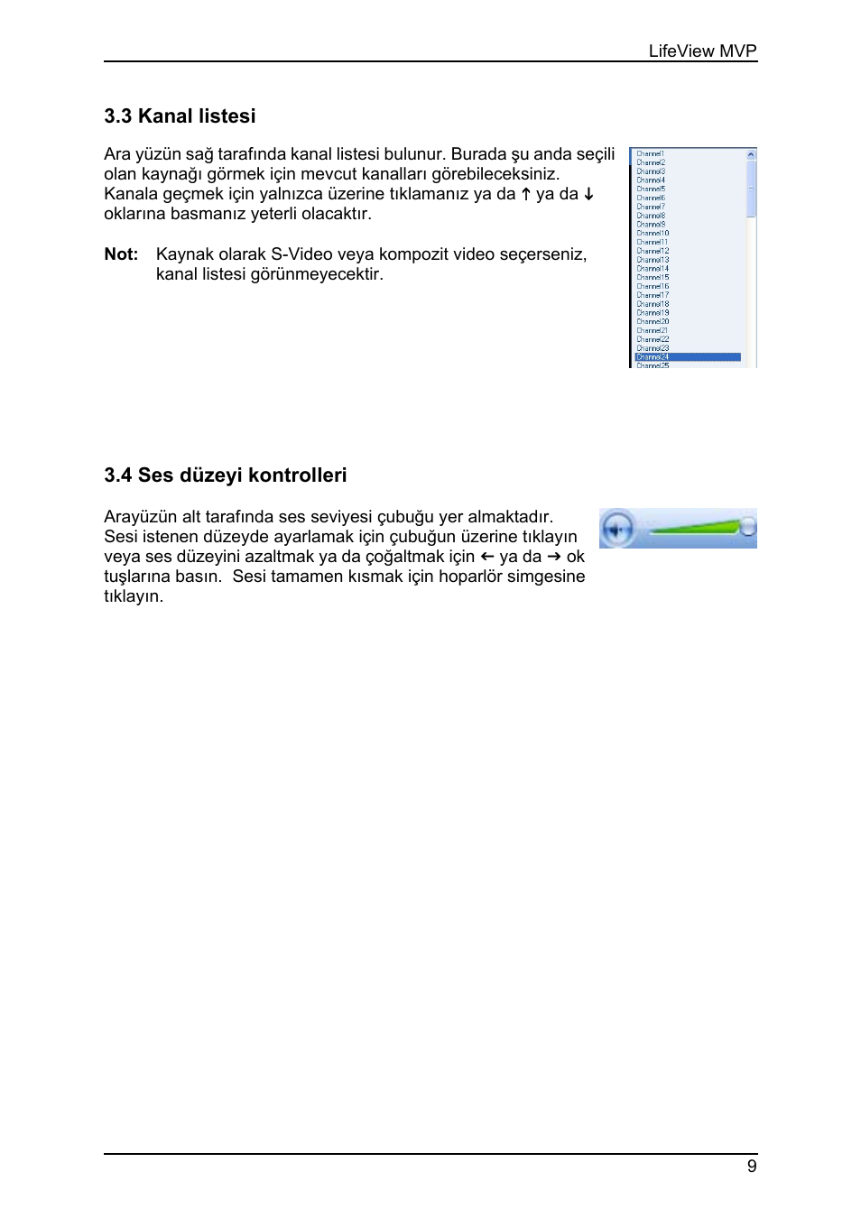 3 kanal listesi, 4 ses düzeyi kontrolleri, 3 kanal listesi 3.4 ses düzeyi kontrolleri | Animation Tech LifeView TV Walker QQ User Manual | Page 43 / 56