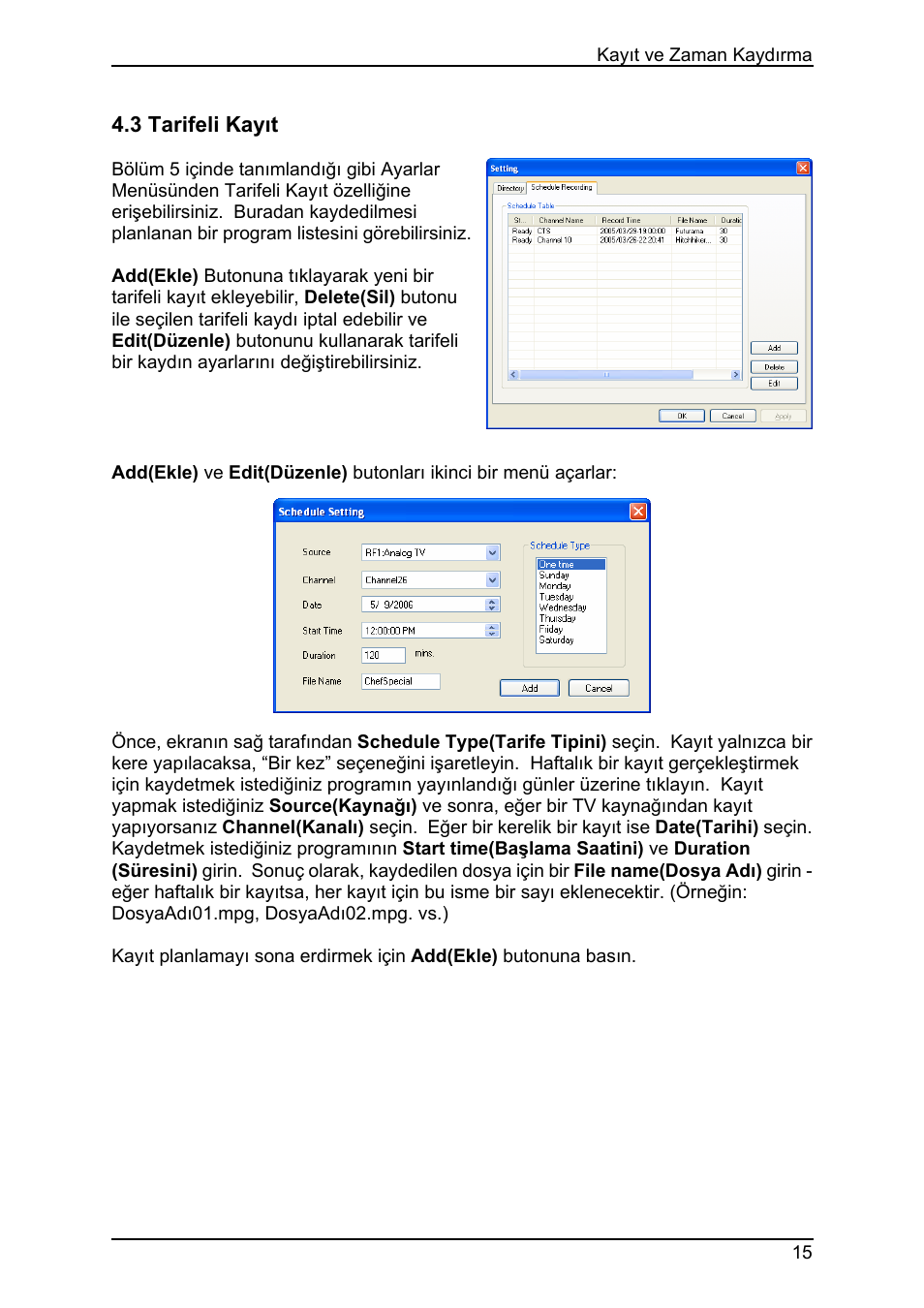 3 tarifeli kayıt | Animation Tech LifeView TV Walker QQ User Manual | Page 49 / 56