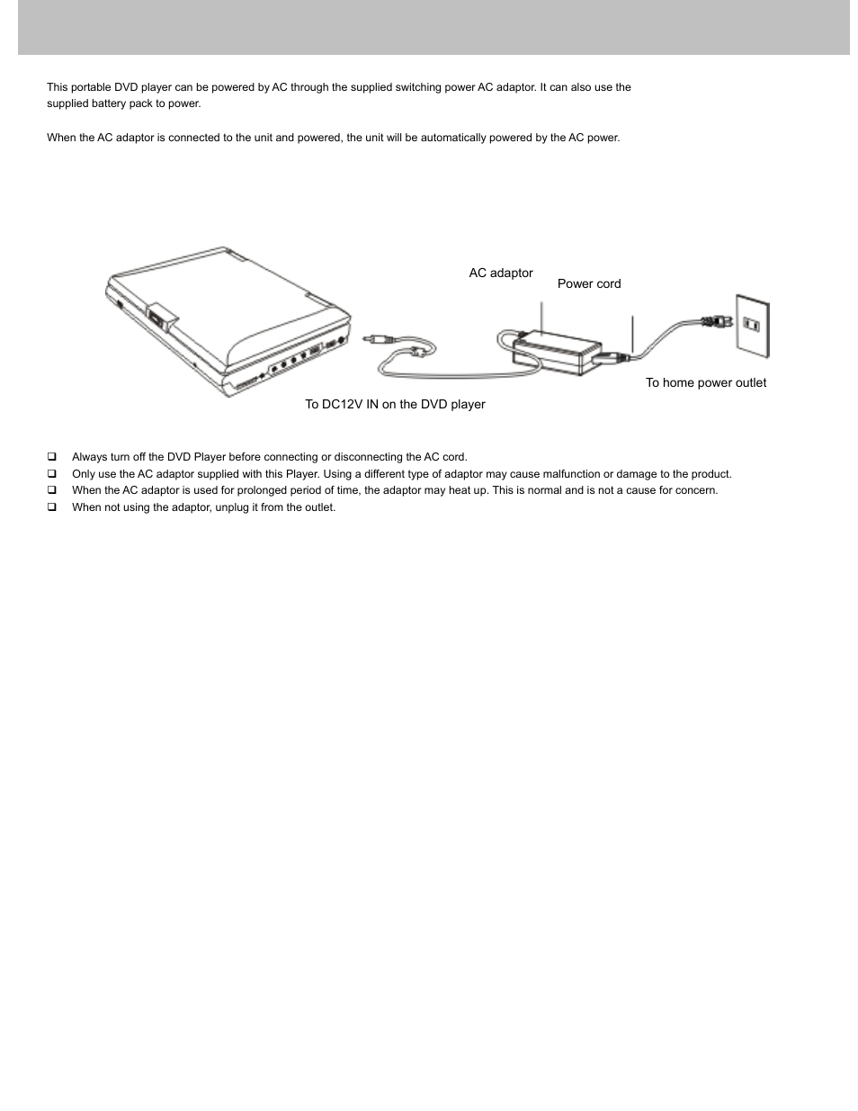 Using the ac adaptor | Avayon DXP-7P User Manual | Page 12 / 36