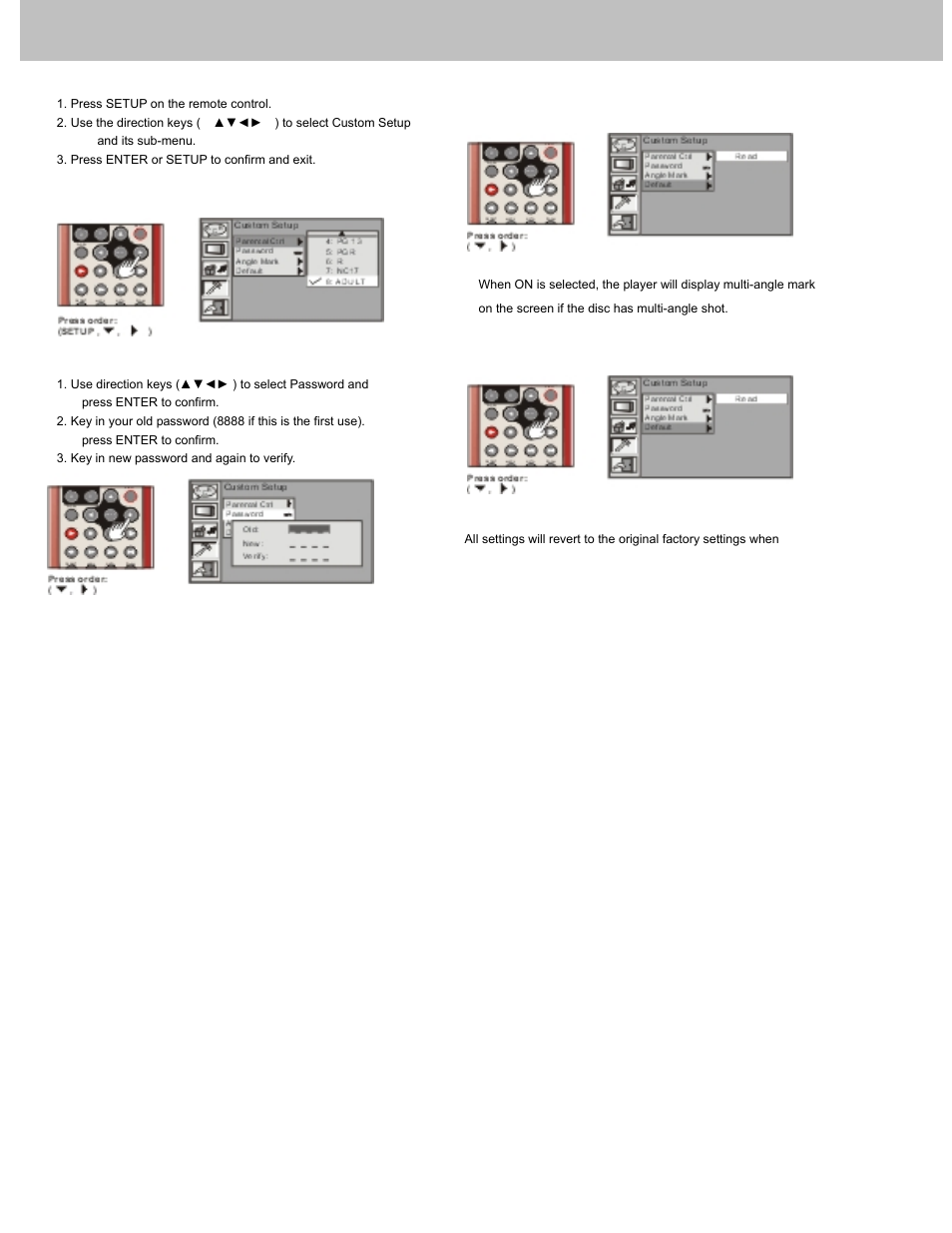 Setting parental control, password, camera angle | Avayon DXP-7P User Manual | Page 25 / 36