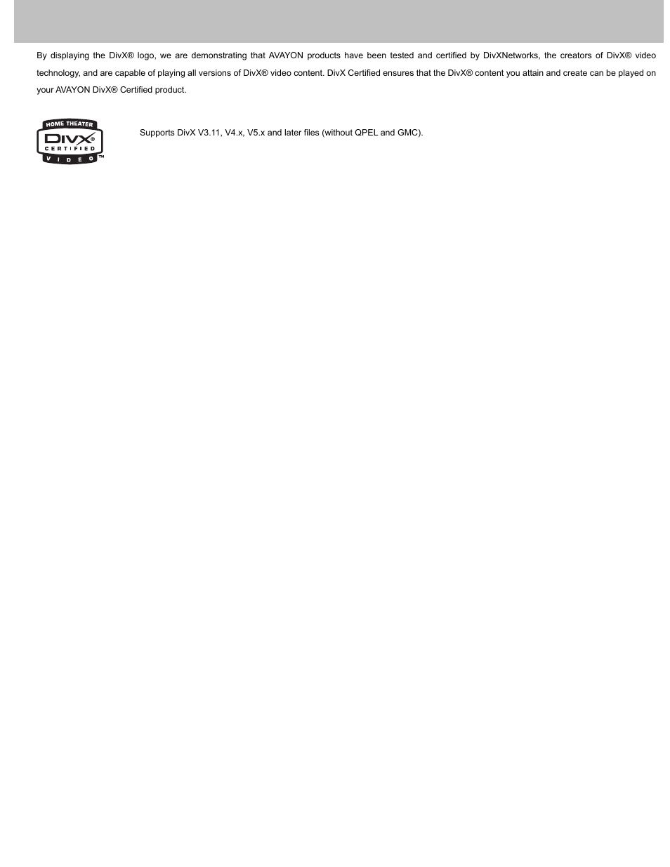 Divx certification | Avayon DXP-7P User Manual | Page 4 / 36
