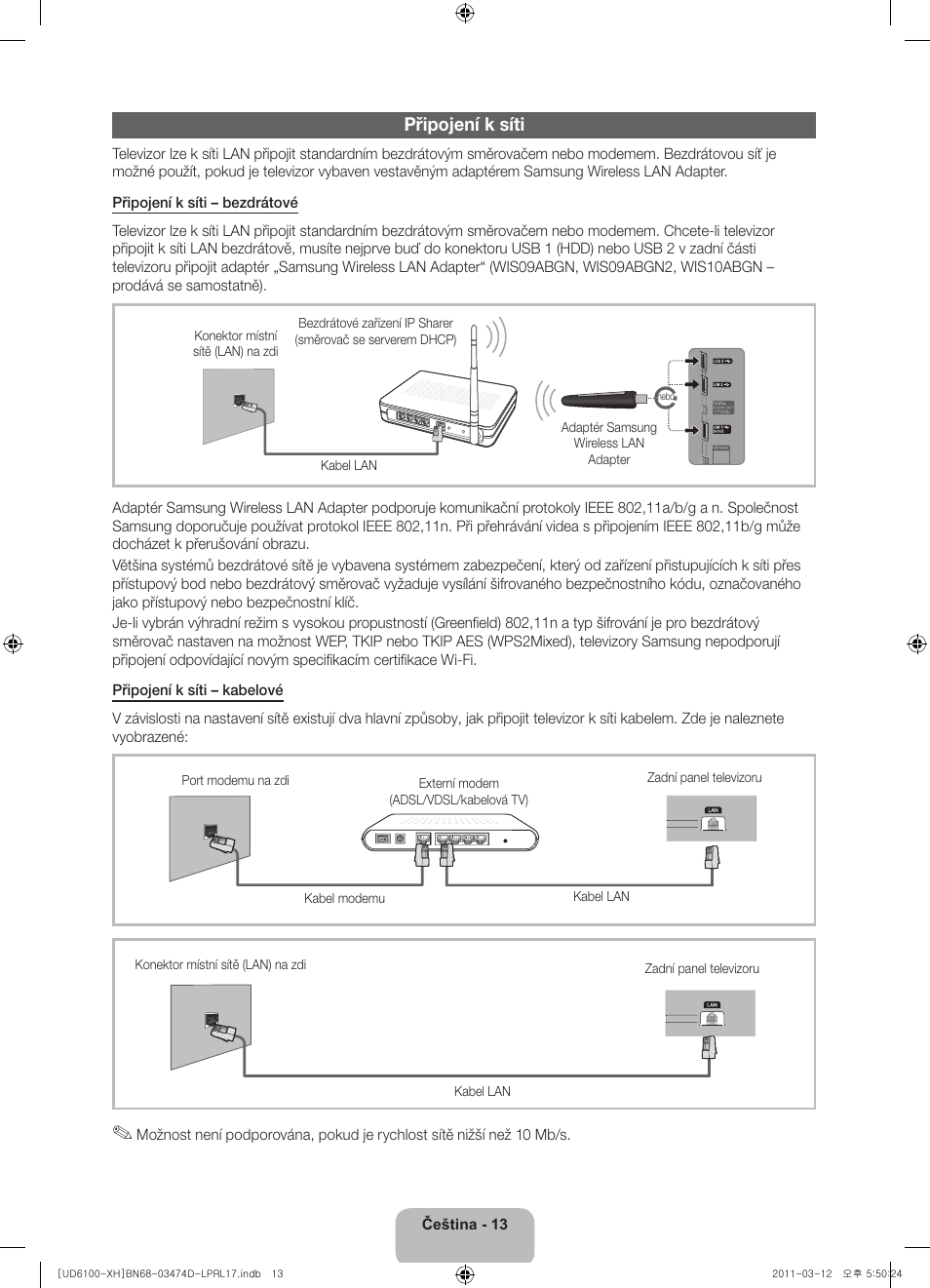 Připojení k síti | Samsung UE40D6120SW User Manual | Page 135 / 344