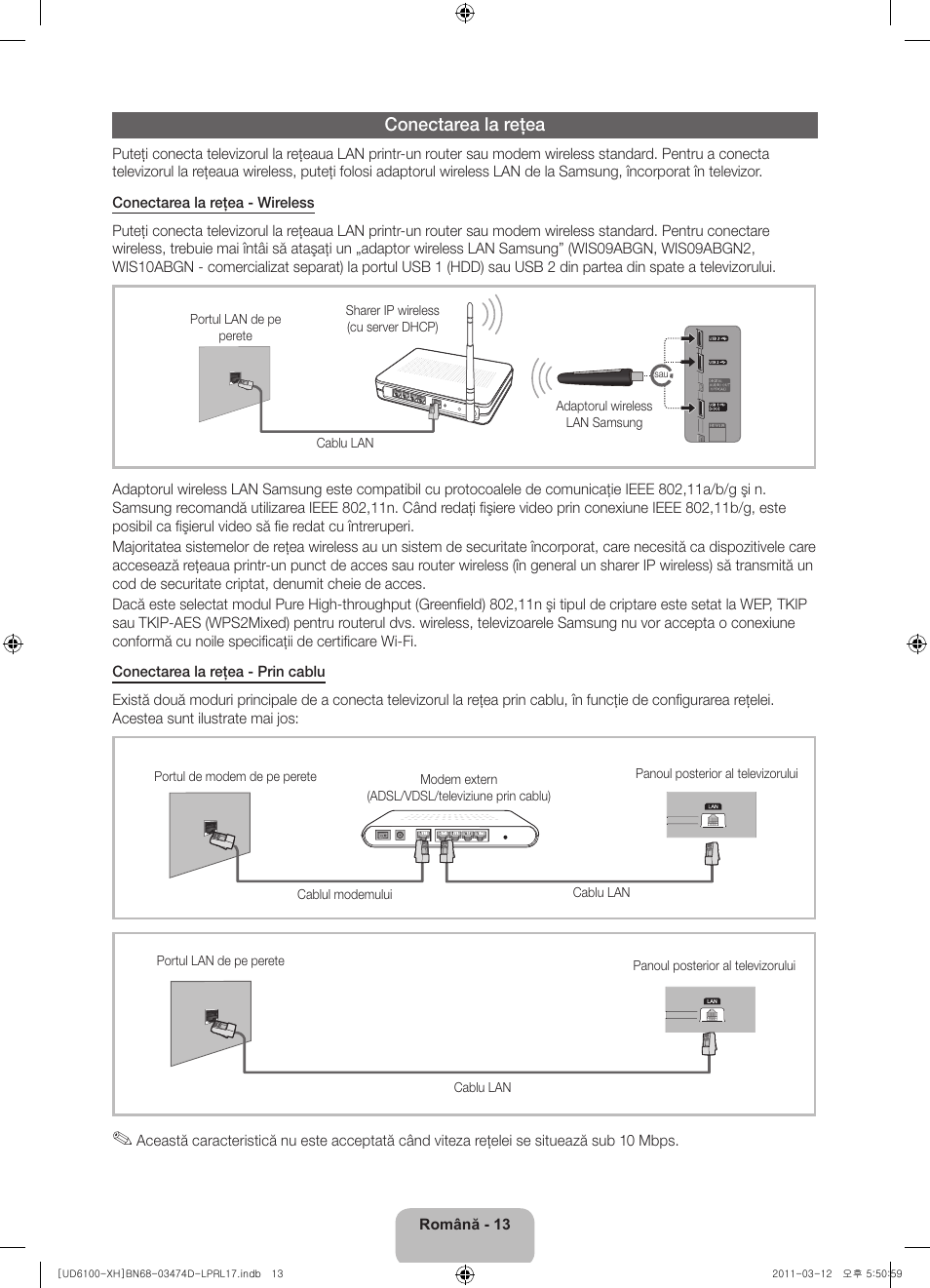 Conectarea la reţea | Samsung UE40D6120SW User Manual | Page 175 / 344