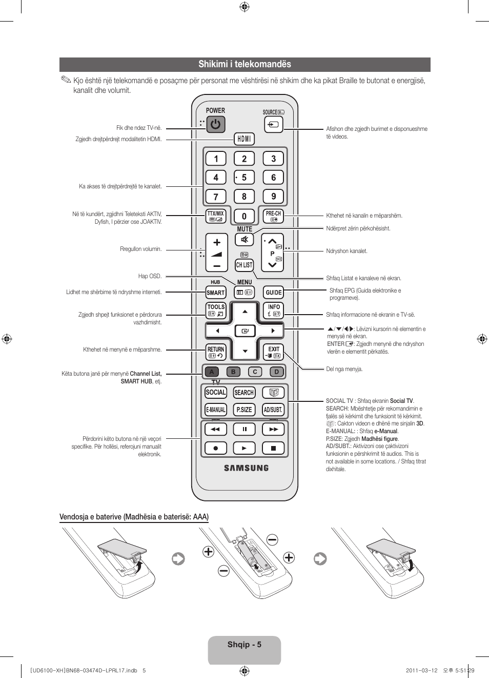 Shikimi i telekomandës | Samsung UE40D6120SW User Manual | Page 207 / 344