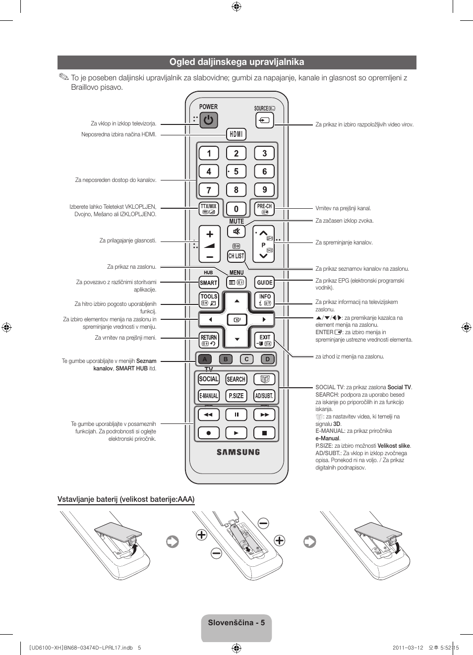 Ogled daljinskega upravljalnika | Samsung UE40D6120SW User Manual | Page 247 / 344