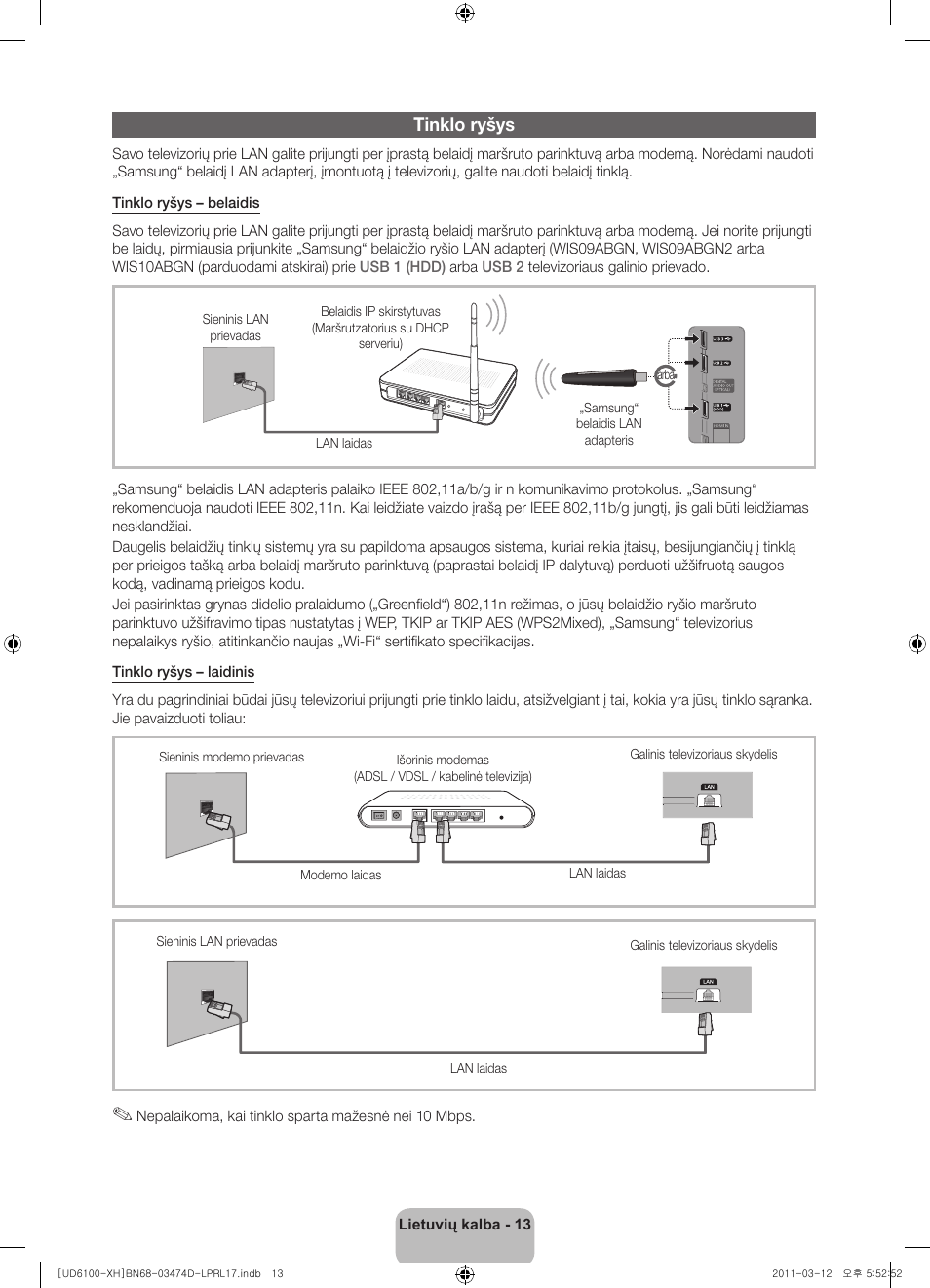Tinklo ryšys | Samsung UE40D6120SW User Manual | Page 295 / 344