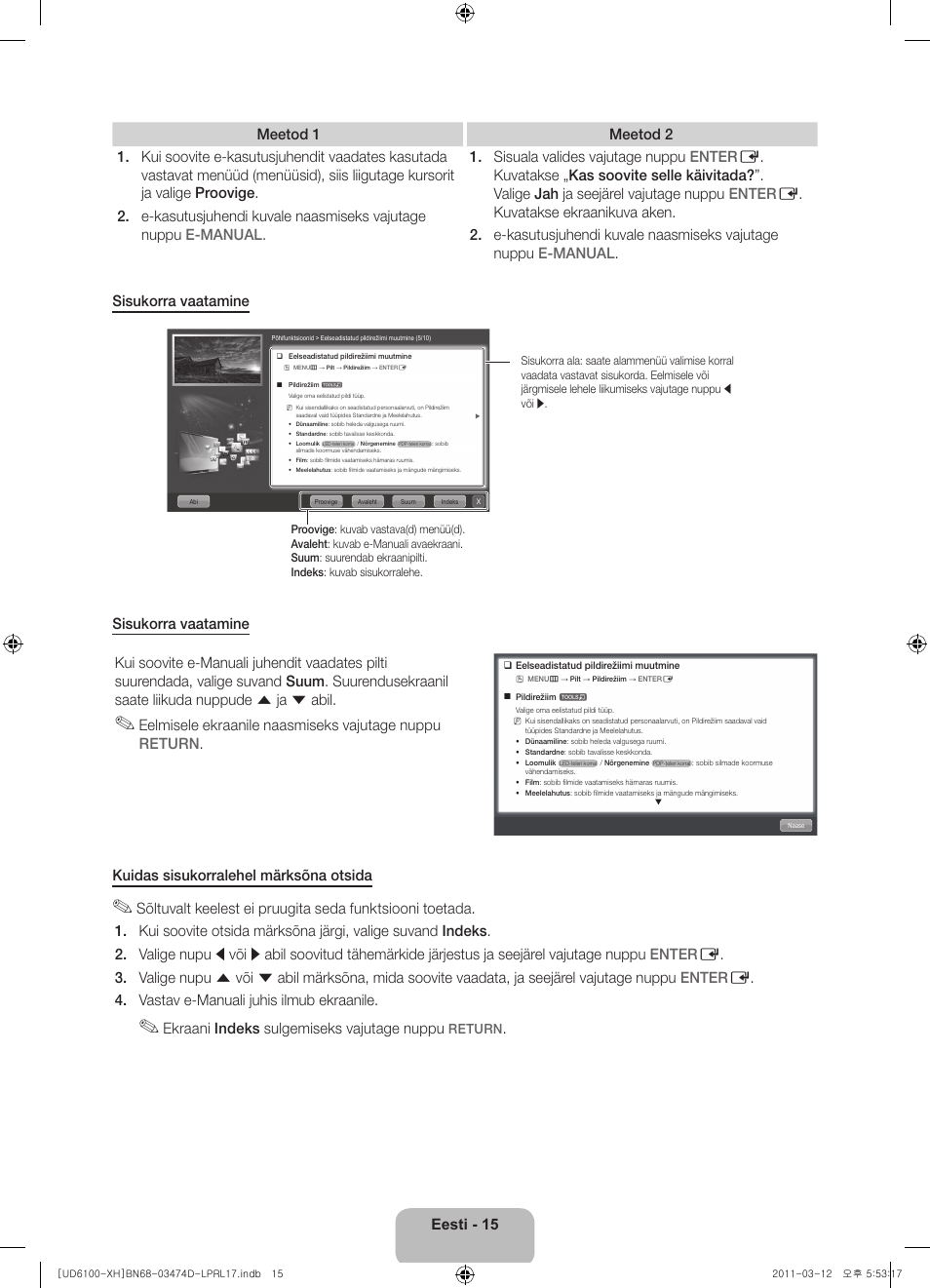 Ekraani indeks sulgemiseks vajutage nuppu | Samsung UE40D6120SW User Manual | Page 317 / 344