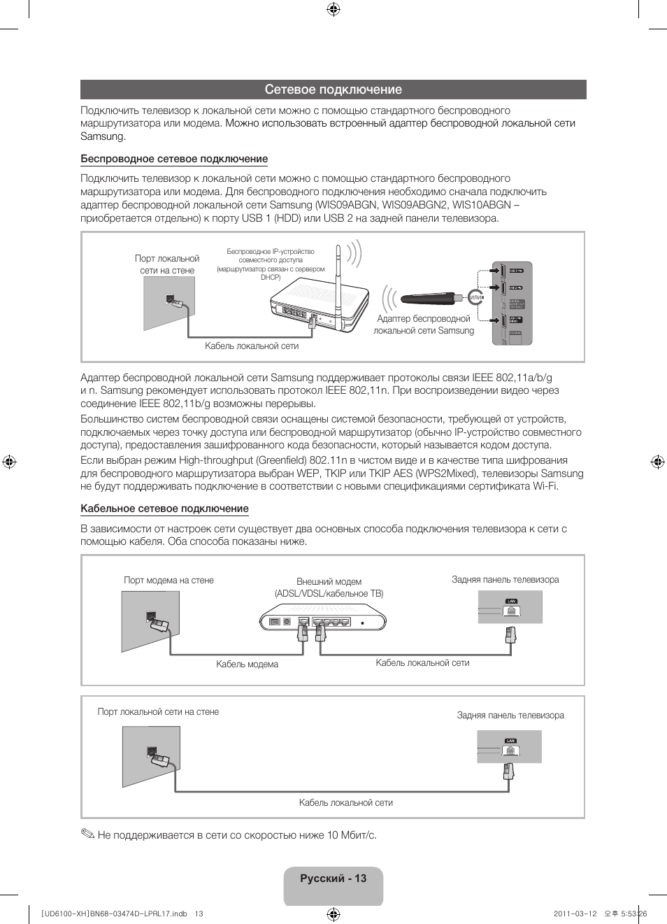Сетевое подключение | Samsung UE40D6120SW User Manual | Page 335 / 344