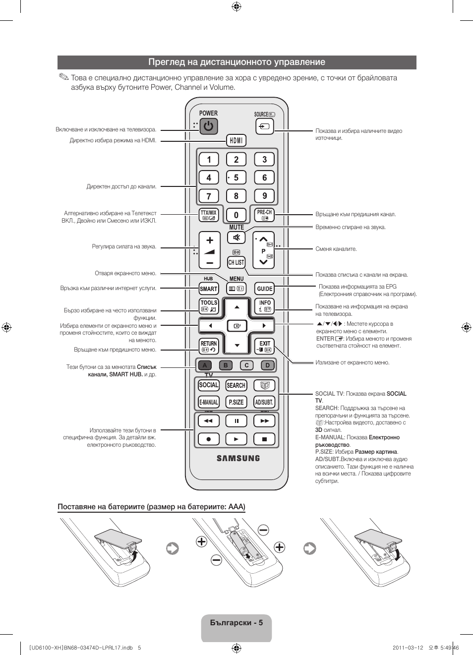 Преглед на дистанционното управление | Samsung UE40D6120SW User Manual | Page 87 / 344