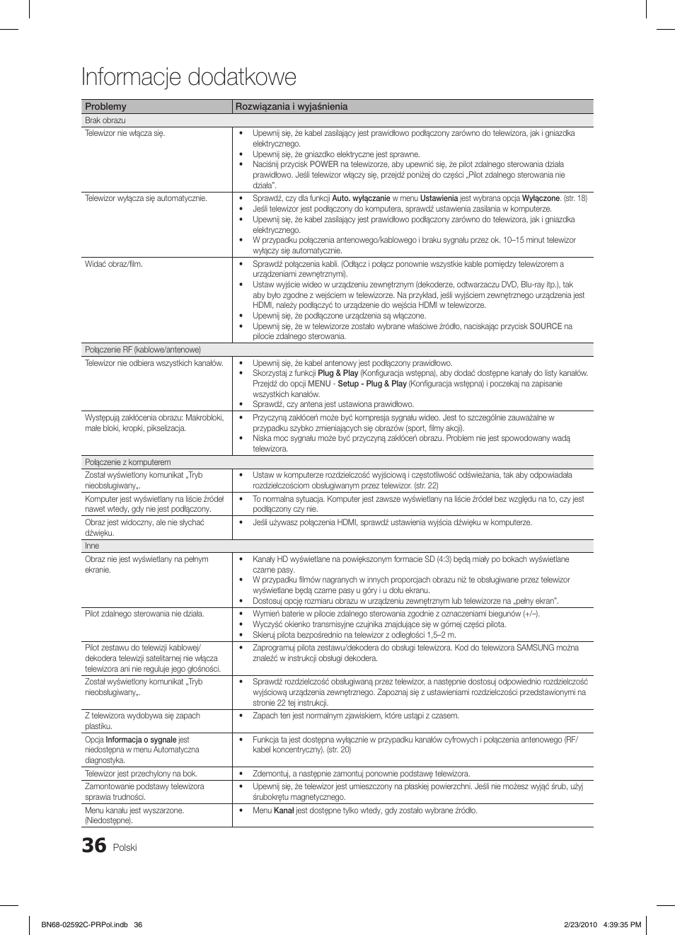 Informacje dodatkowe | Samsung LE32C450E1W User Manual | Page 114 / 391