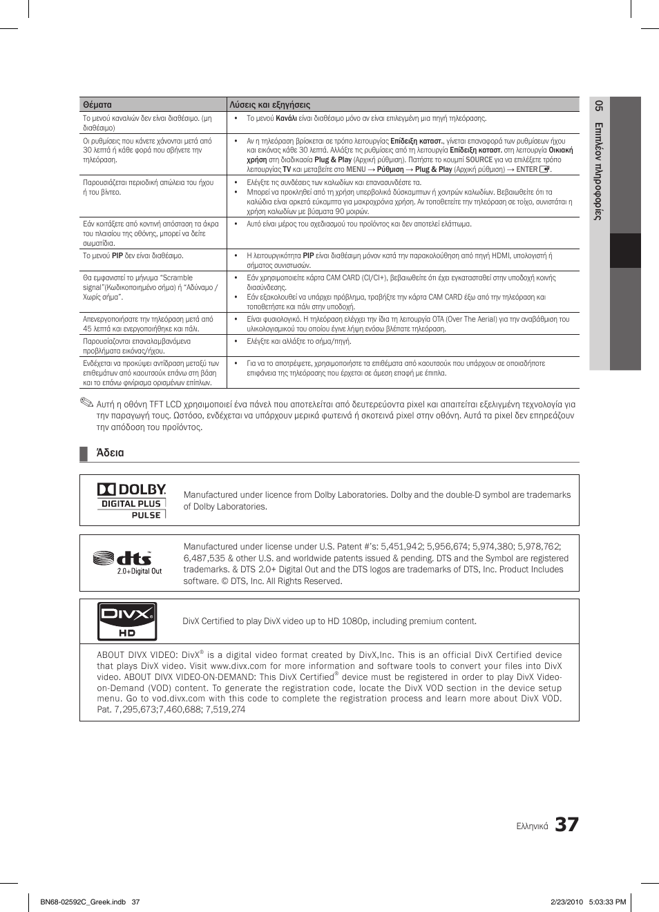 Άδεια | Samsung LE32C450E1W User Manual | Page 154 / 391