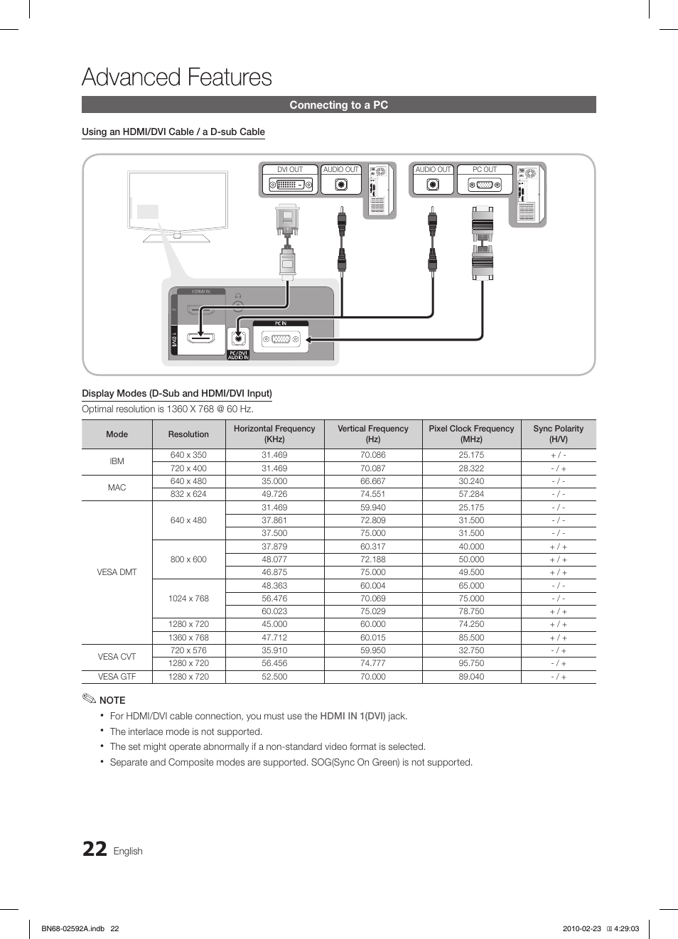 Advanced features | Samsung LE32C450E1W User Manual | Page 22 / 391