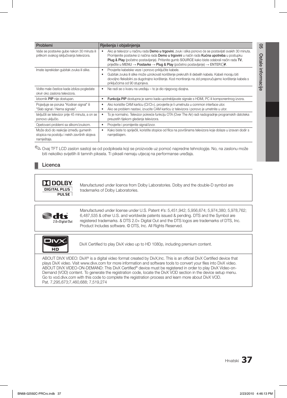 Licenca | Samsung LE32C450E1W User Manual | Page 232 / 391